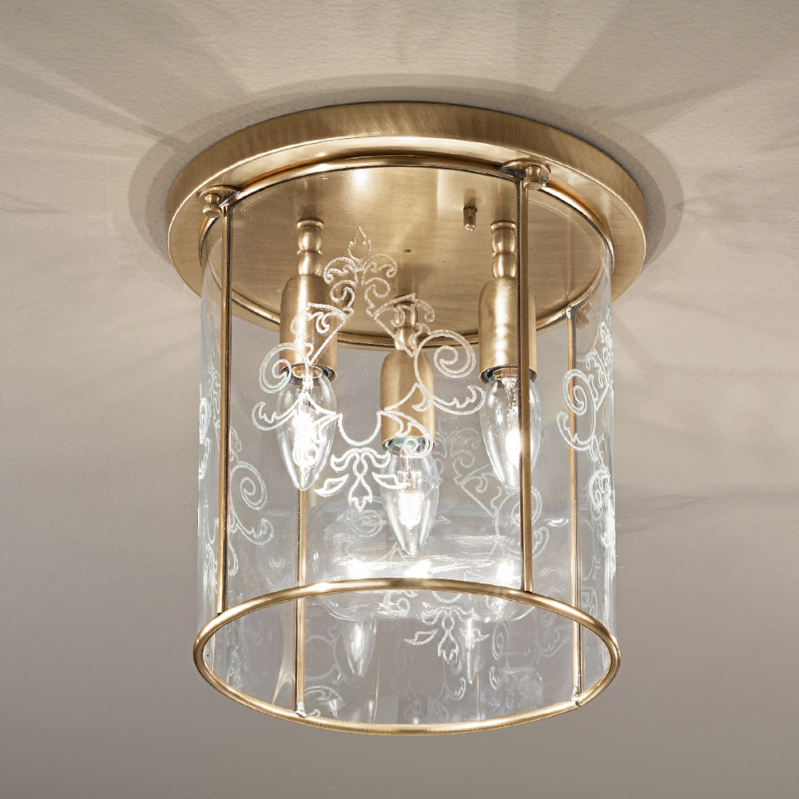 Bronzed Greta ceiling light, three-bulb