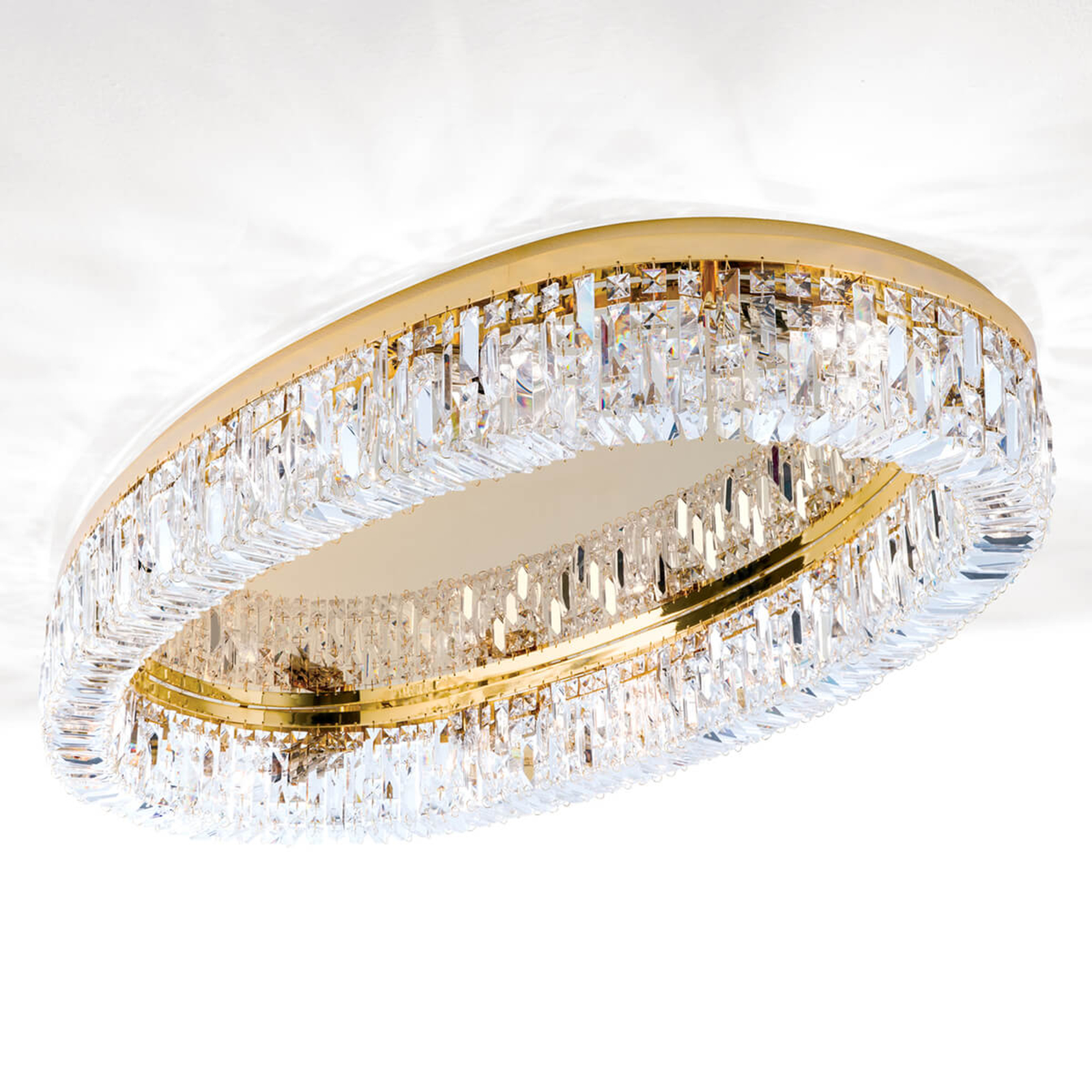 Ring crystal ceiling lamp - 24 carat gold-plated