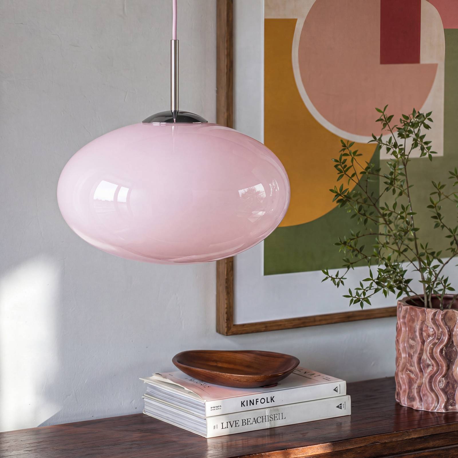 Żyrandol OSRAM Decor Forma, różowa/chromowana, Ø 31 cm, szkło