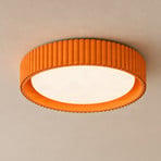 Plafonieră LED Lindby Colbie, portocalie cu nervuri, Ø 46 cm, dimabilă.