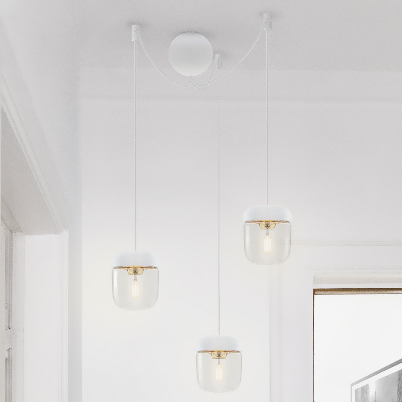 UMAGE Acorn lampă pendul 3 becuri alb/alamă - Camera de zi / sufragerie - design - alb alamă lustruită transparent - Sticlă