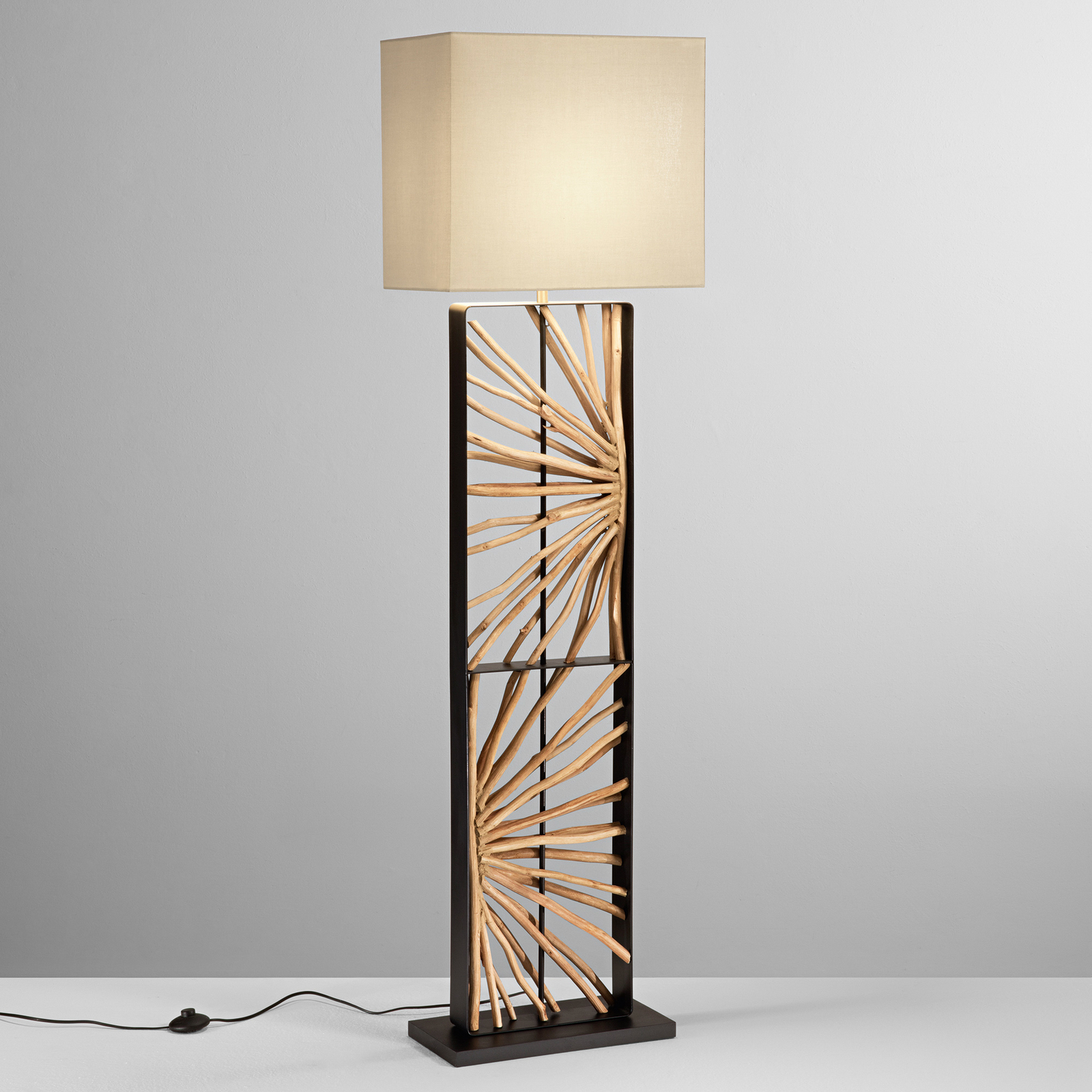 Gulvlampe ETHERNAL sort/træ/hvid, højde 165 cm, træ/stof