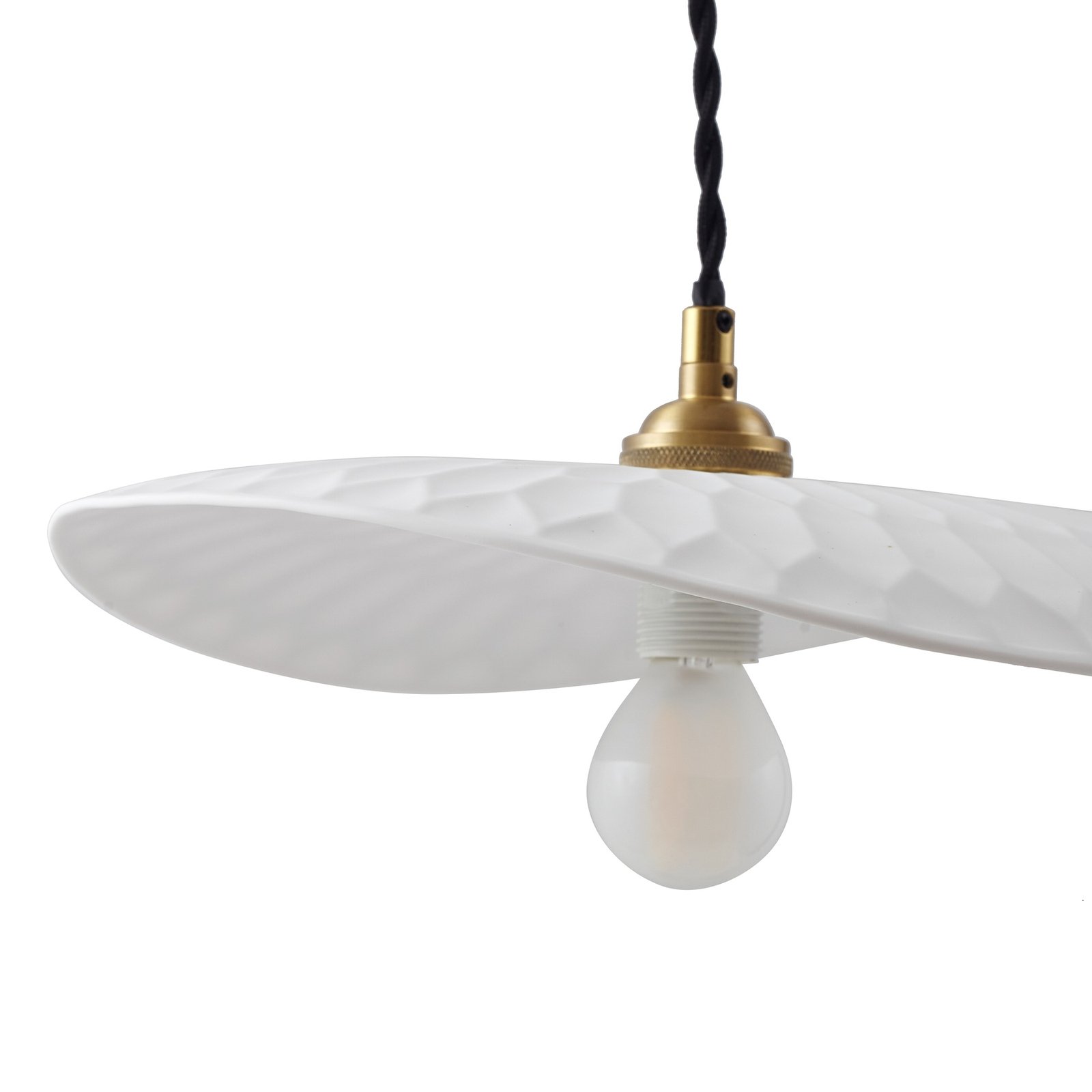 Candeeiro suspenso Lindby Annira, Ø 29 cm, cerâmica, branco/latão