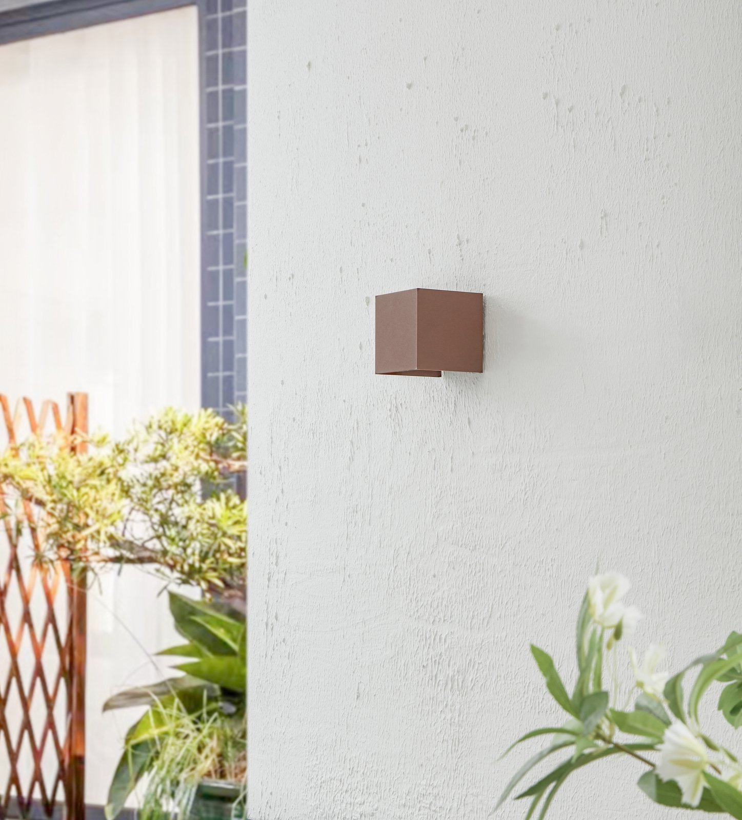 Lindby LED outdoor wall light Nivar, angular, rust brown