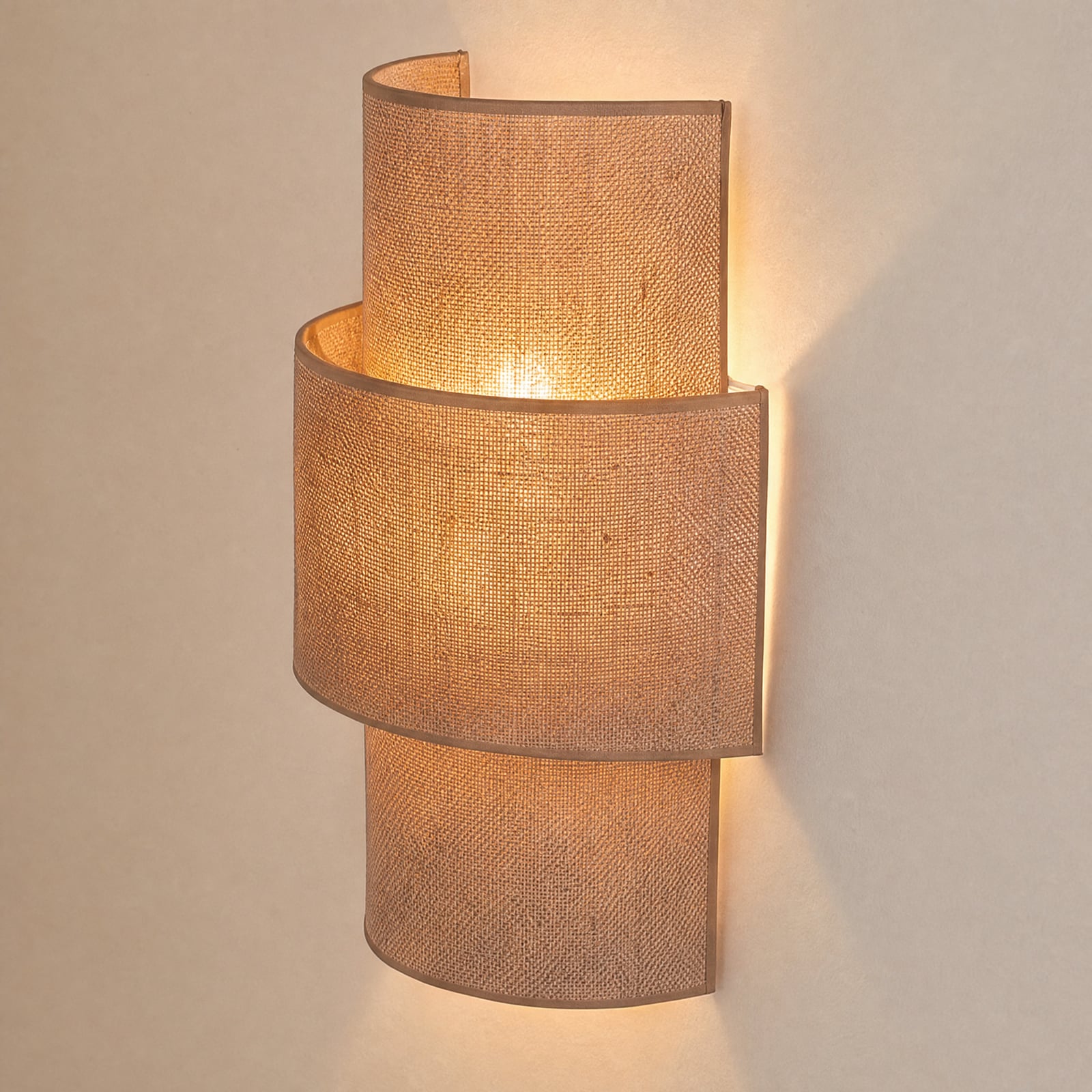 Aplique de pared «Nature», yute, altura 41 cm, tejido, luz hacia arriba/hacia