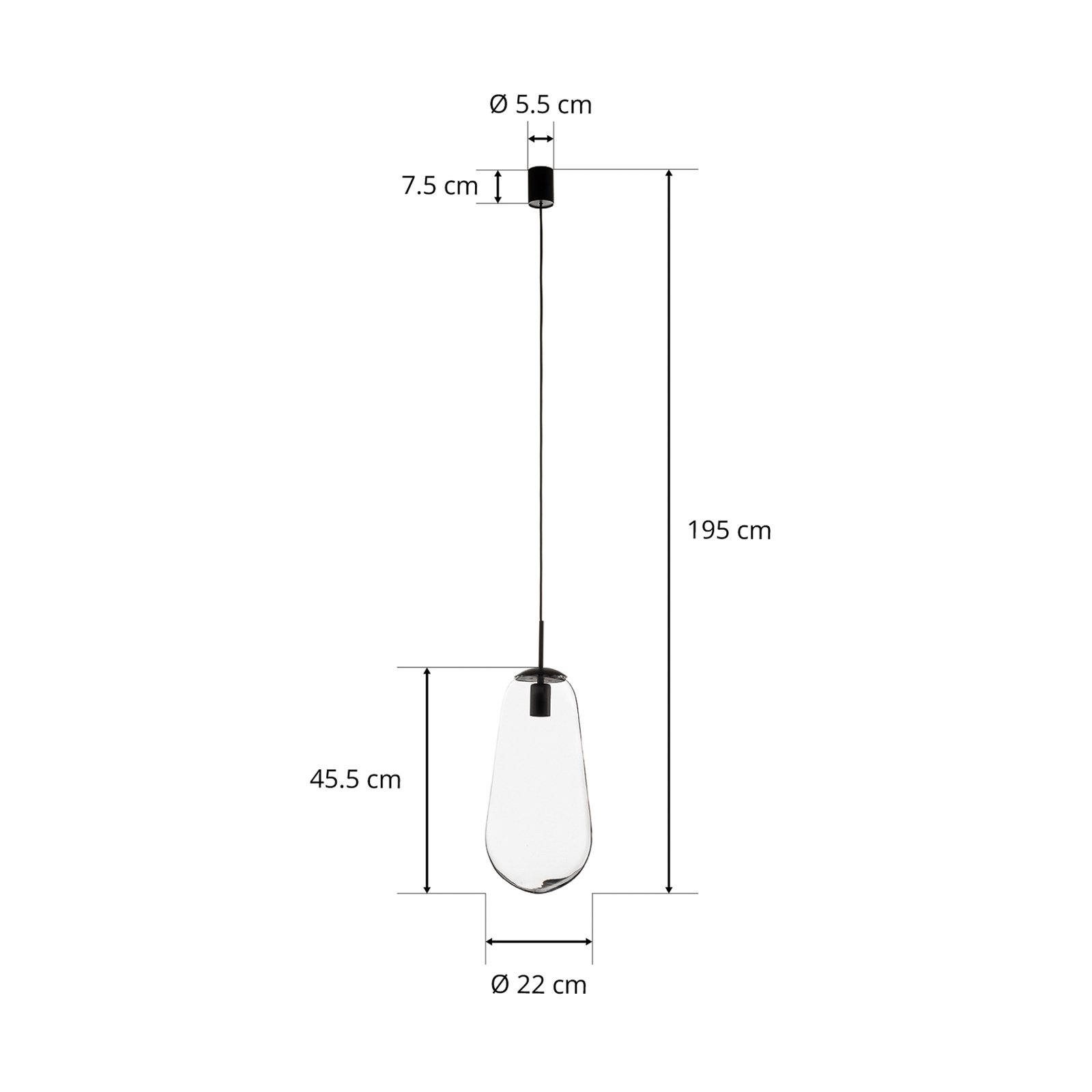 Závěsné svítidlo Pear L se skleněným stínidlem, černé