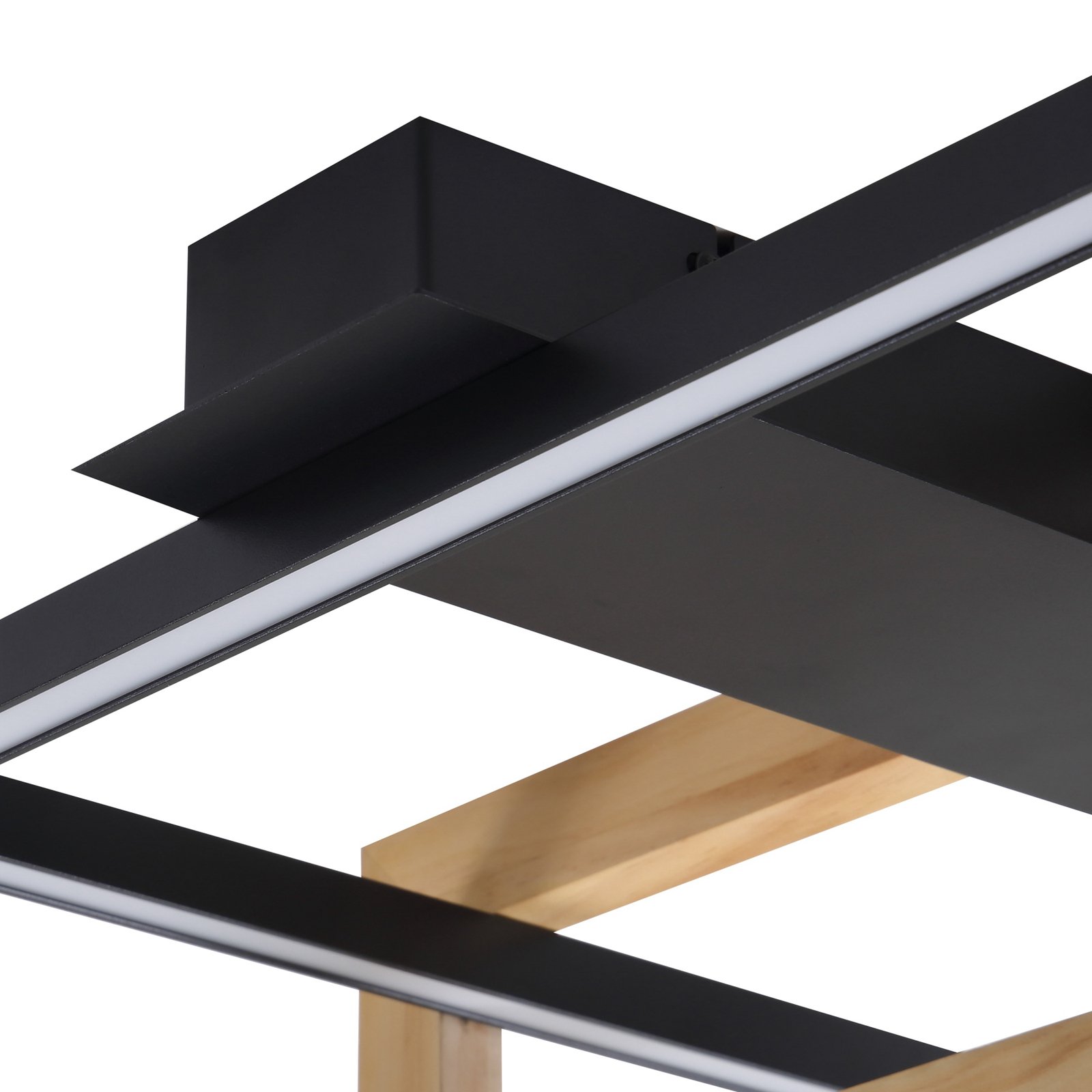 Lindby LED-Deckenleuchte Holamu, 46cm, schwarz, Holz, Metall