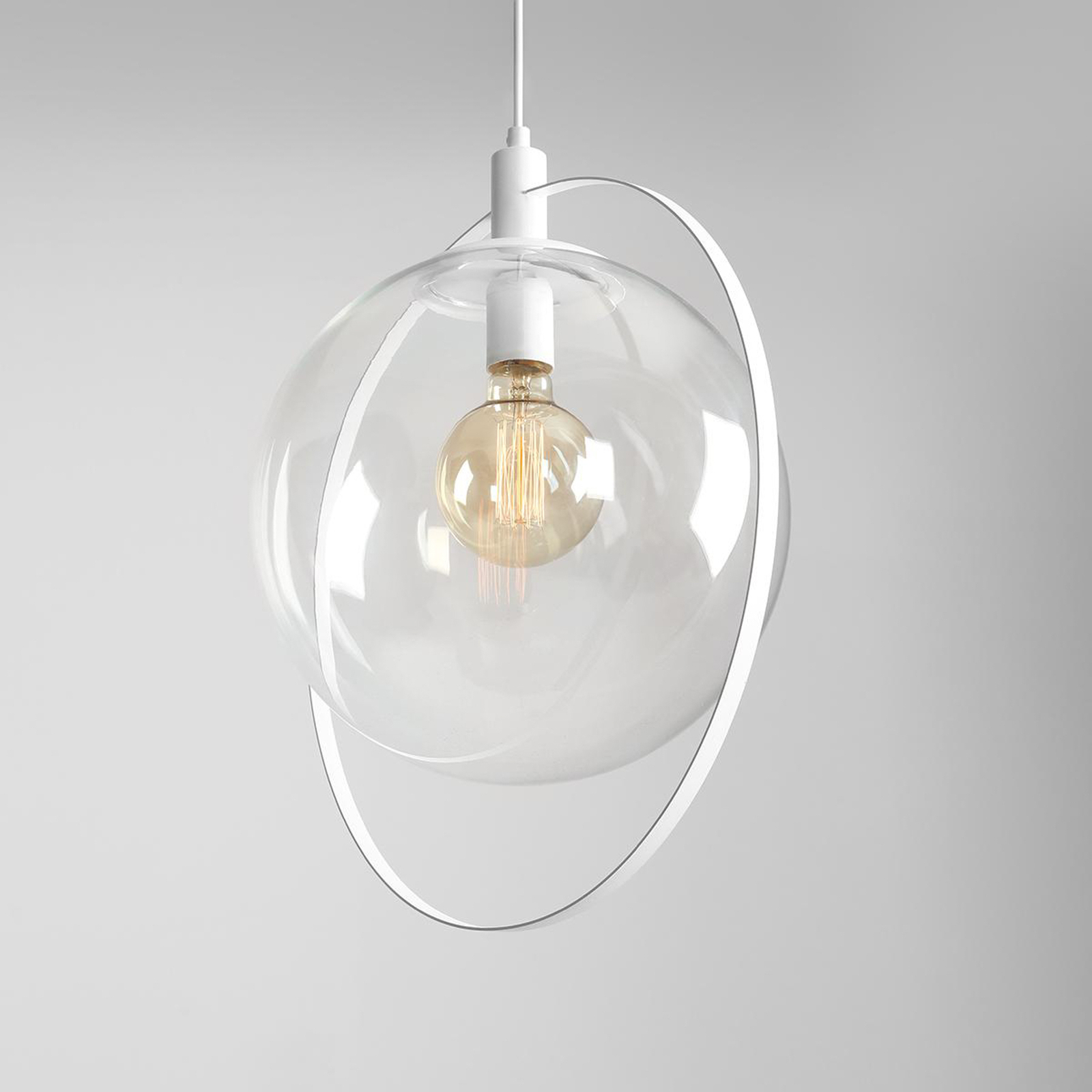 Suspension Aura, blanc, métal, verre, transparent, E27