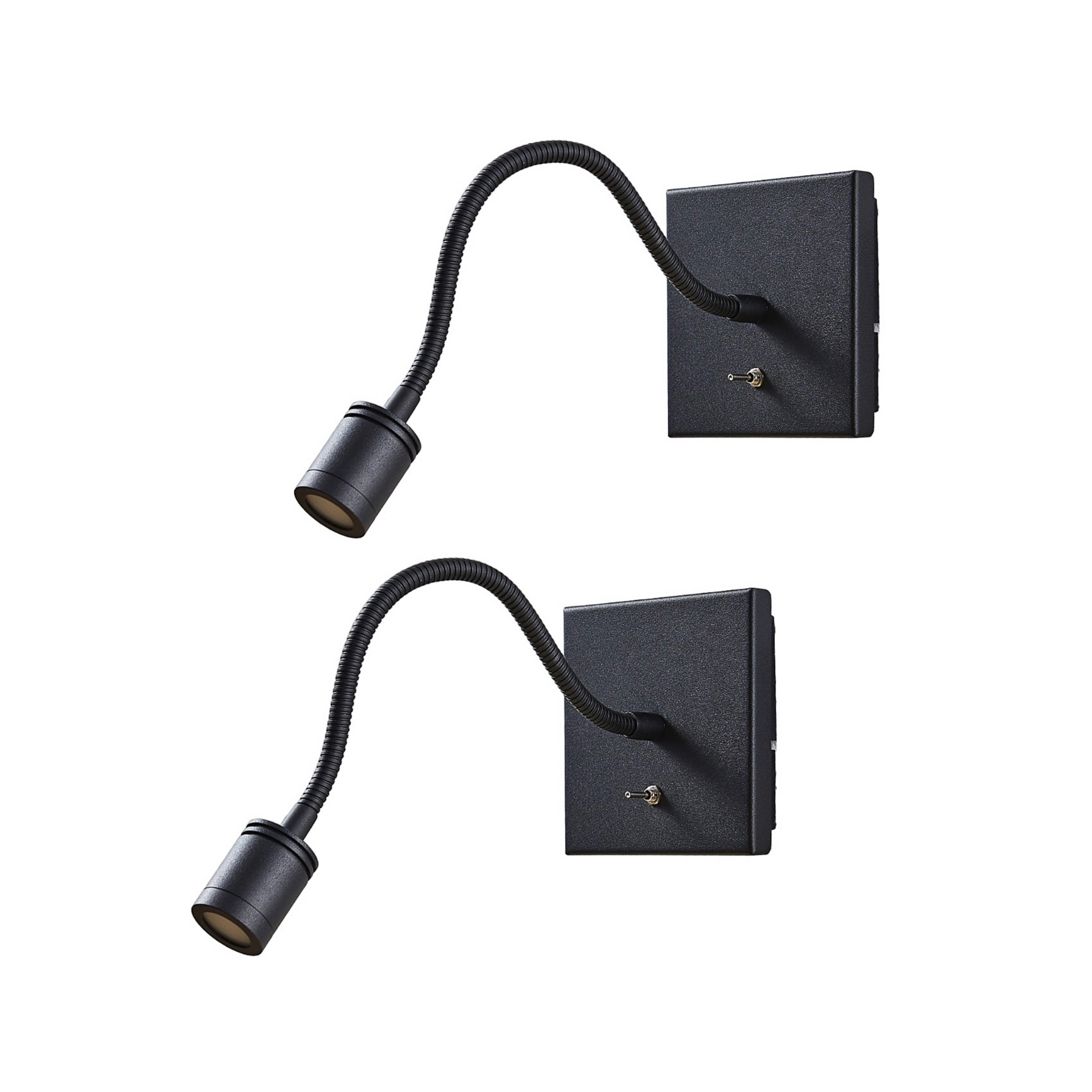 Lindby LED nástenné svietidlo Mayar, 2ks, čierne, lampa na čítanie, 11 cm