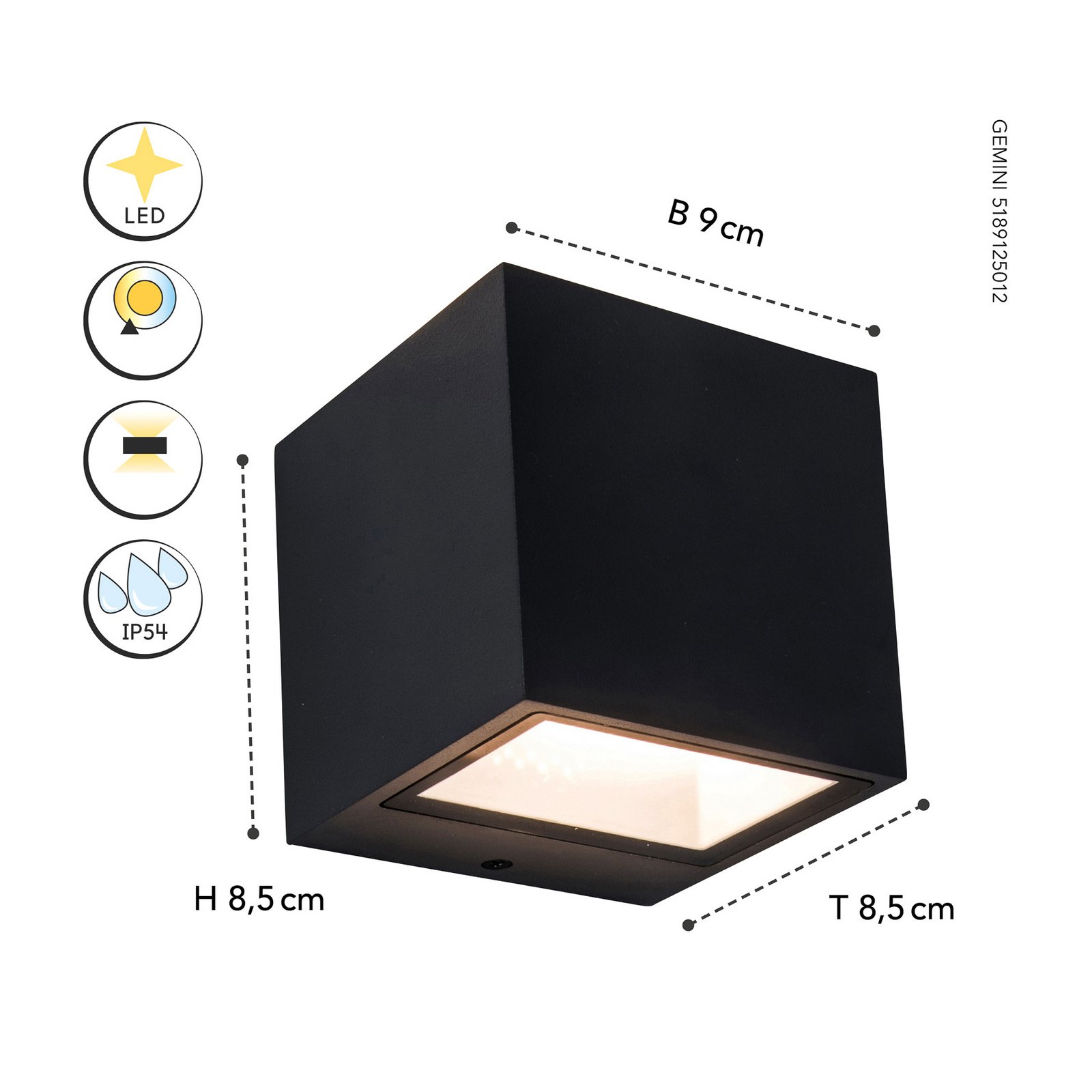 LED-Außenwandlampe Gemini mattschwarz Breite 8,8cm