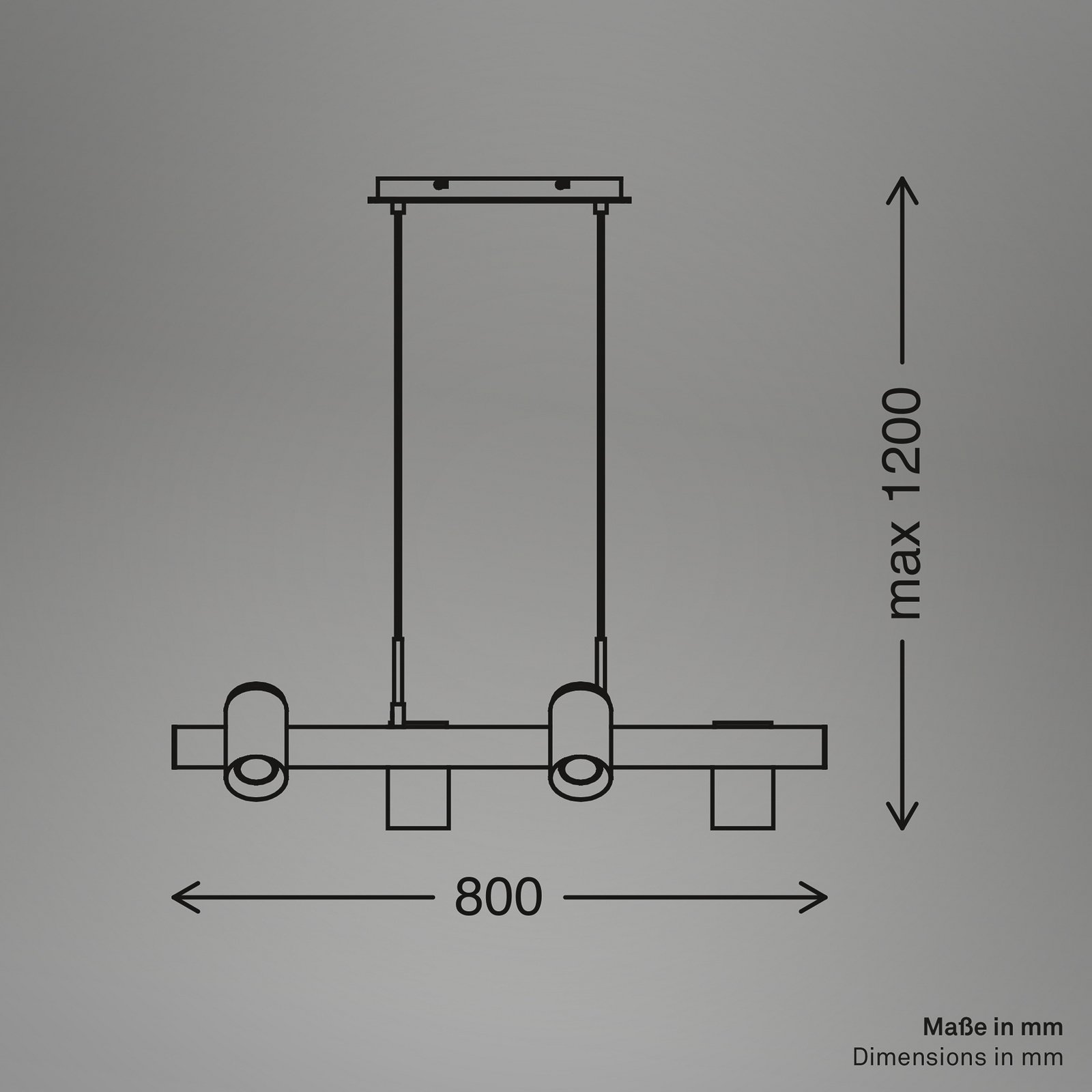 Závěsné světlo Duta, délka 120 cm, černá matná, kov 4-flg.