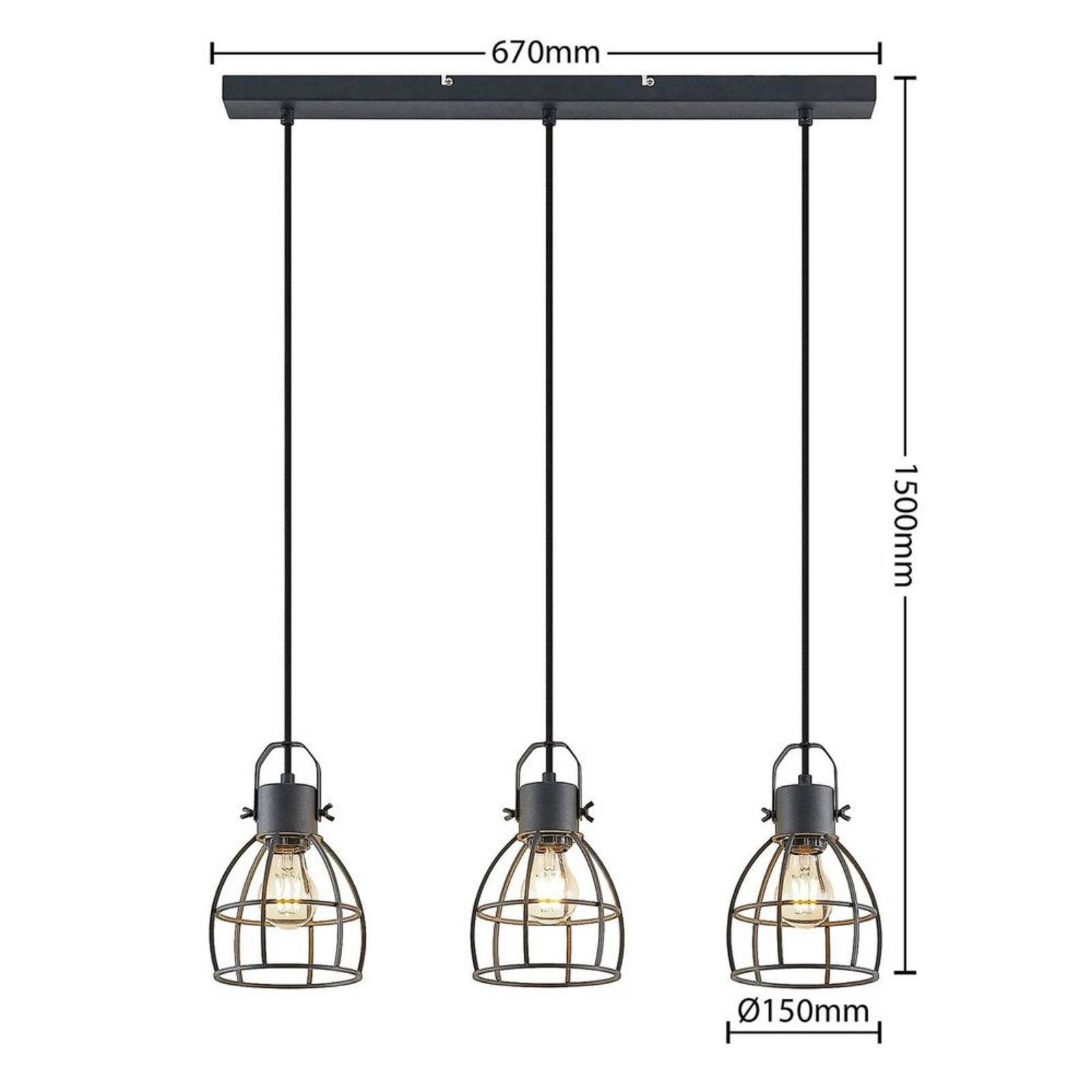 Flintos 3 Lustră Pendul Black - Lindby