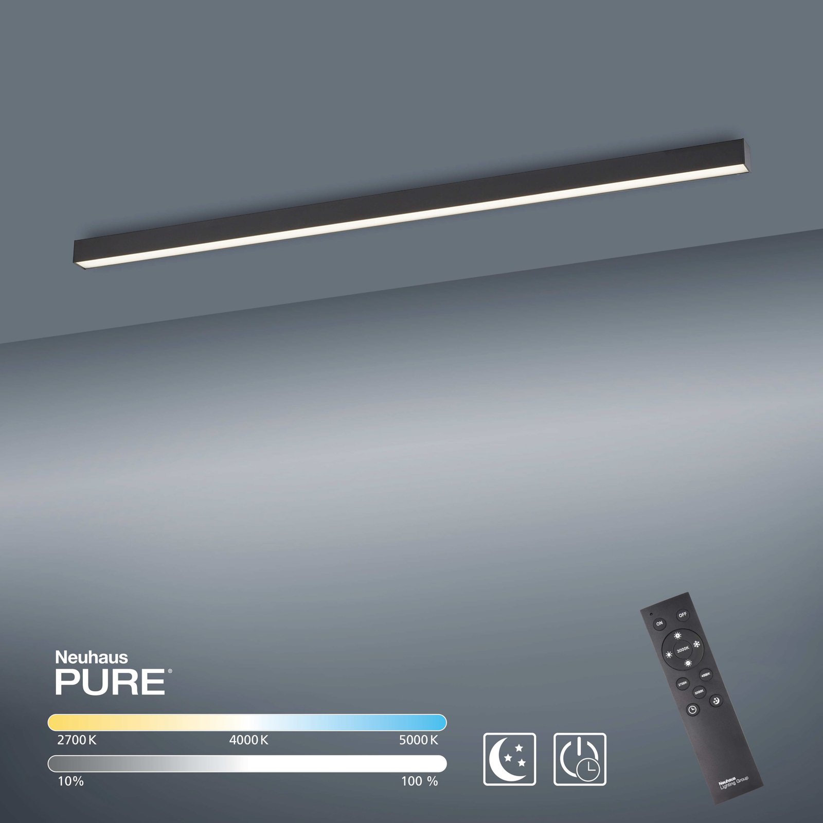 Paul Neuhaus Pure-Lines LED-plafond lang antraciet