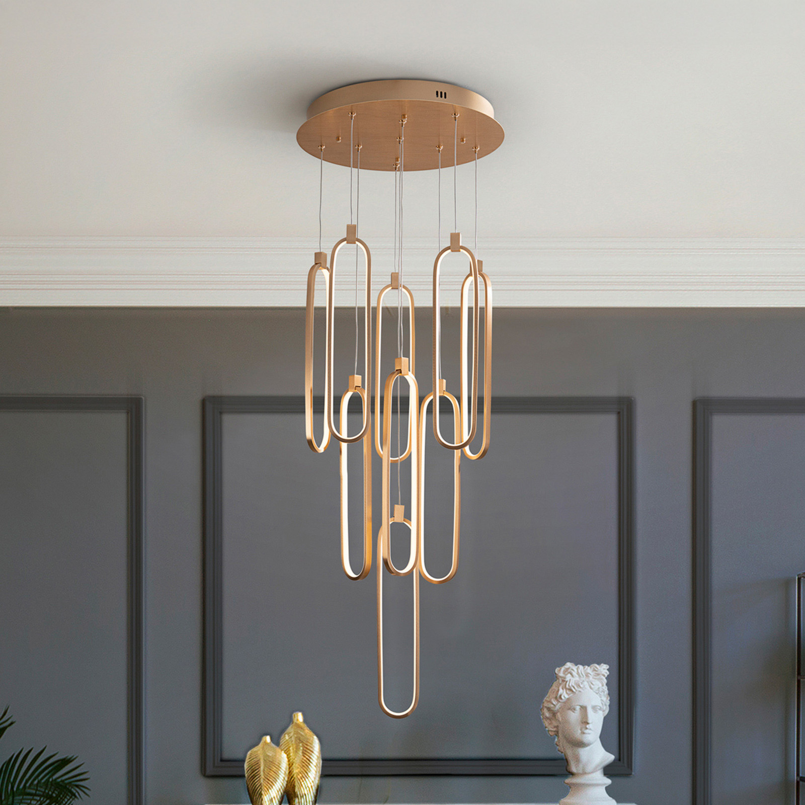 Schuller Valencia Lampă suspendată LED Colette 9 becuri rotundă aur roz - Camera de zi / sufragerie - modern - Aluminiu