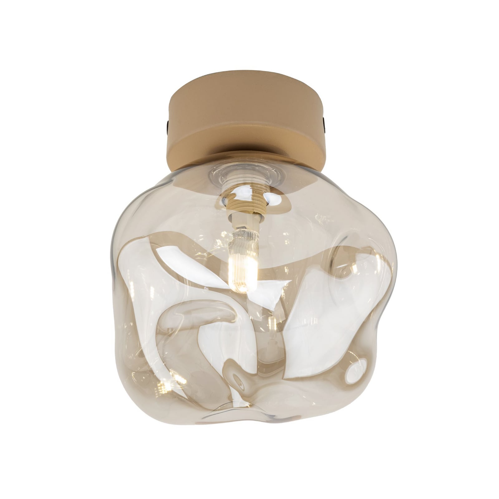 Lava ceiling light, sand/cognac, glass, Ø 15 cm, G9 Lava ceiling light, sand/cognac, glass, Ø 15 cm, G9
