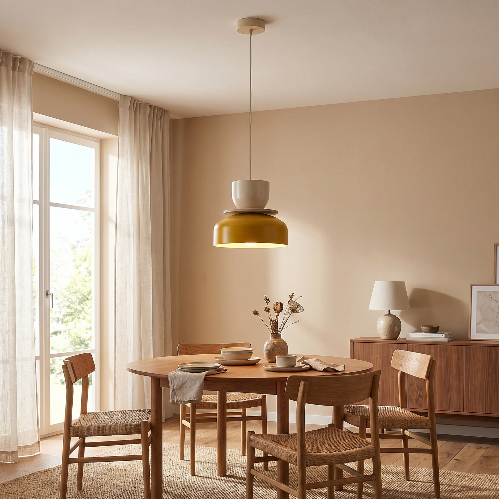 Hängeleuchte Uto, gelb/creme, Ø 30 cm, Metall