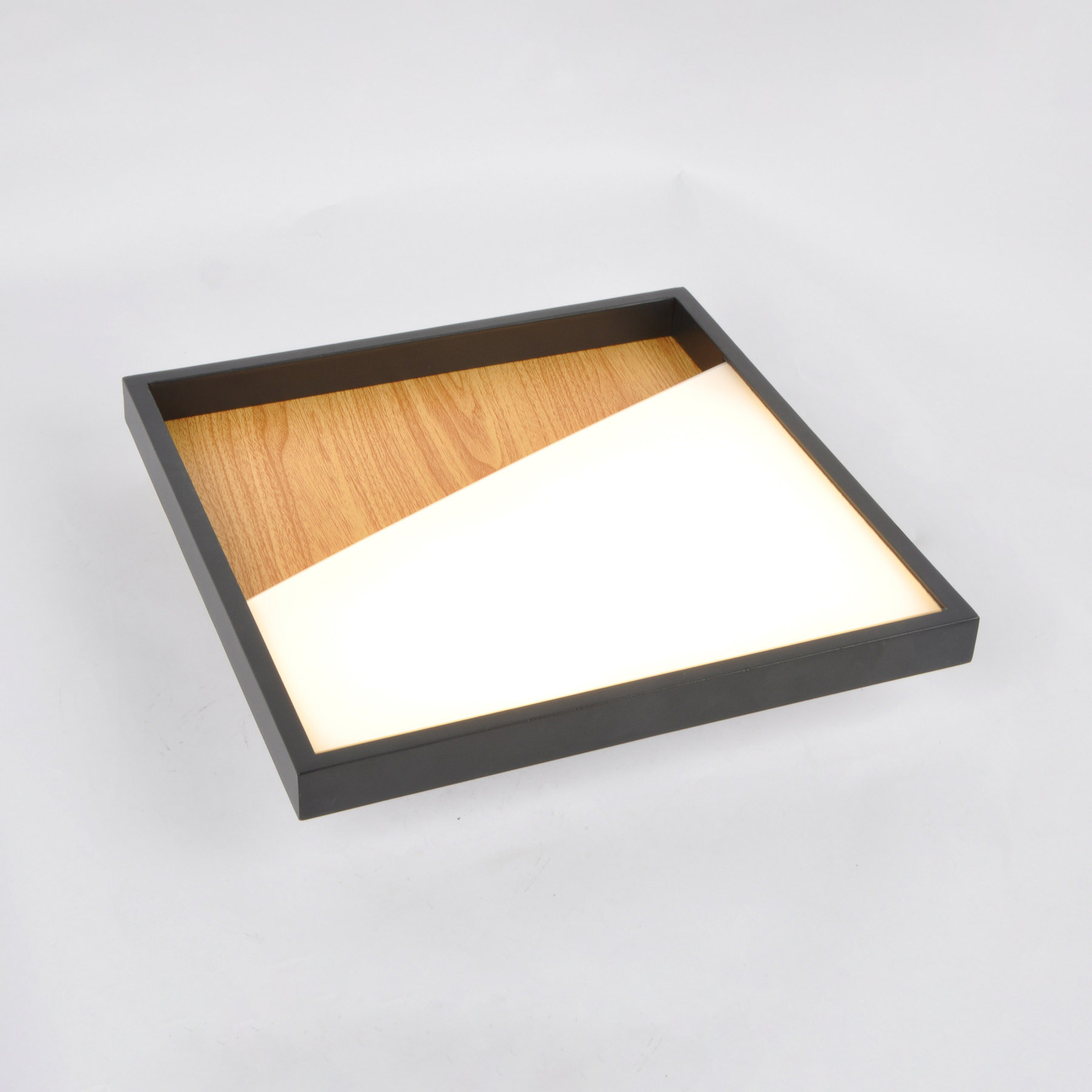 Candeeiro de parede Vista LED, madeira clara/preto, 40 x 40 cm