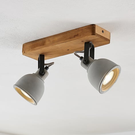 Lindby Mirka LED-Deckenleuchte, Kiefernholz, 2-fl.