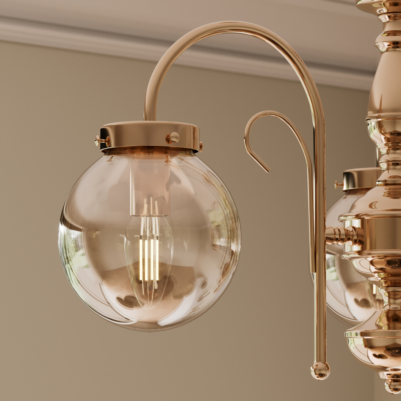 Hector chandelier, gold, 3-bulb