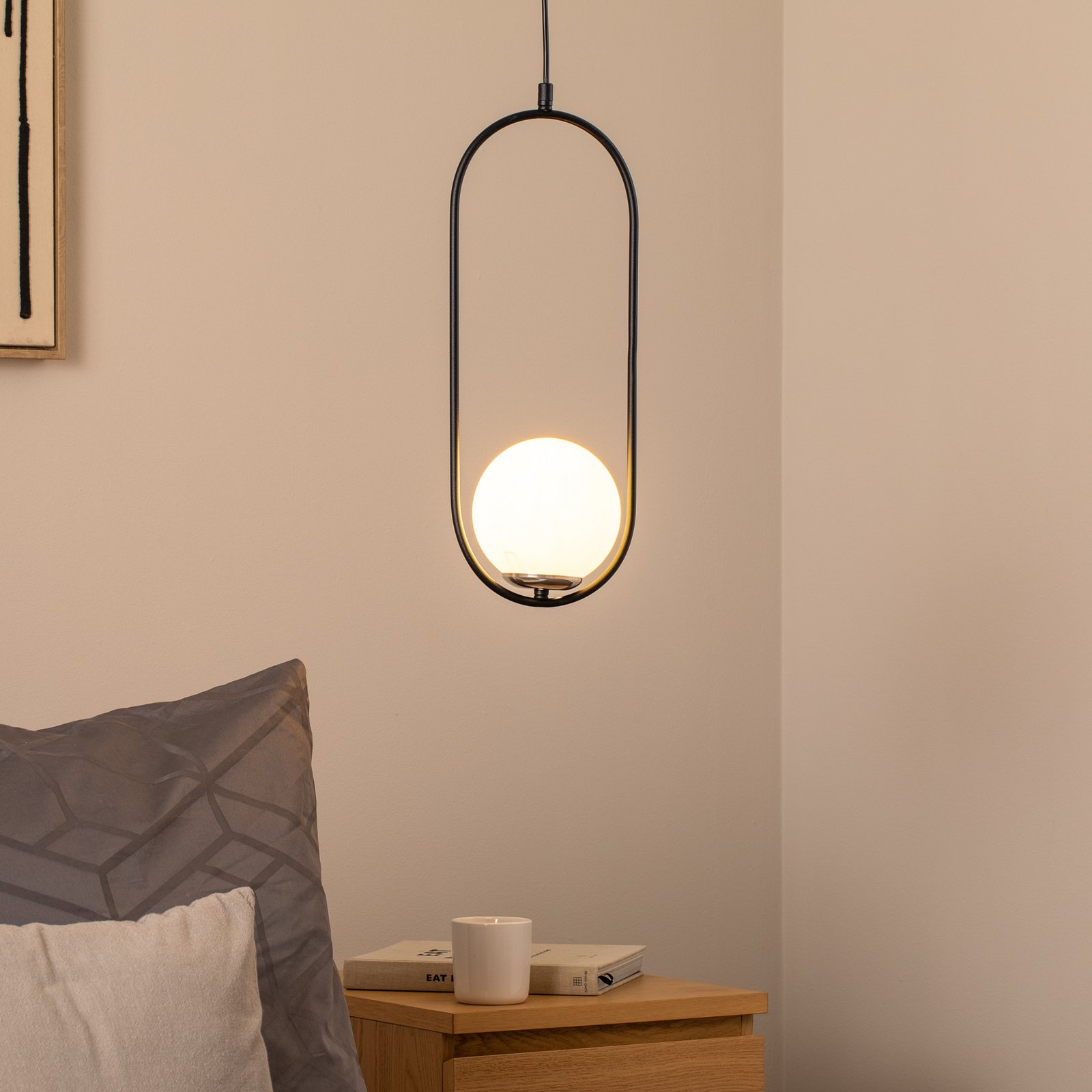 Mudoni pendant light, black/white, glass, metal, E27