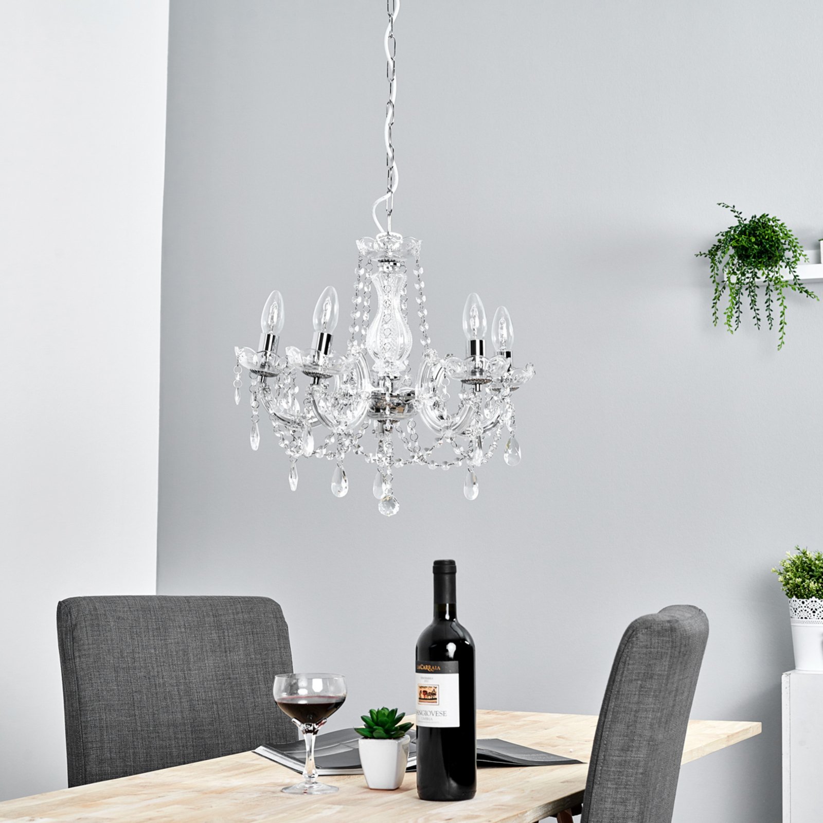 Marie Therese chandelier, chrome, five-bulb