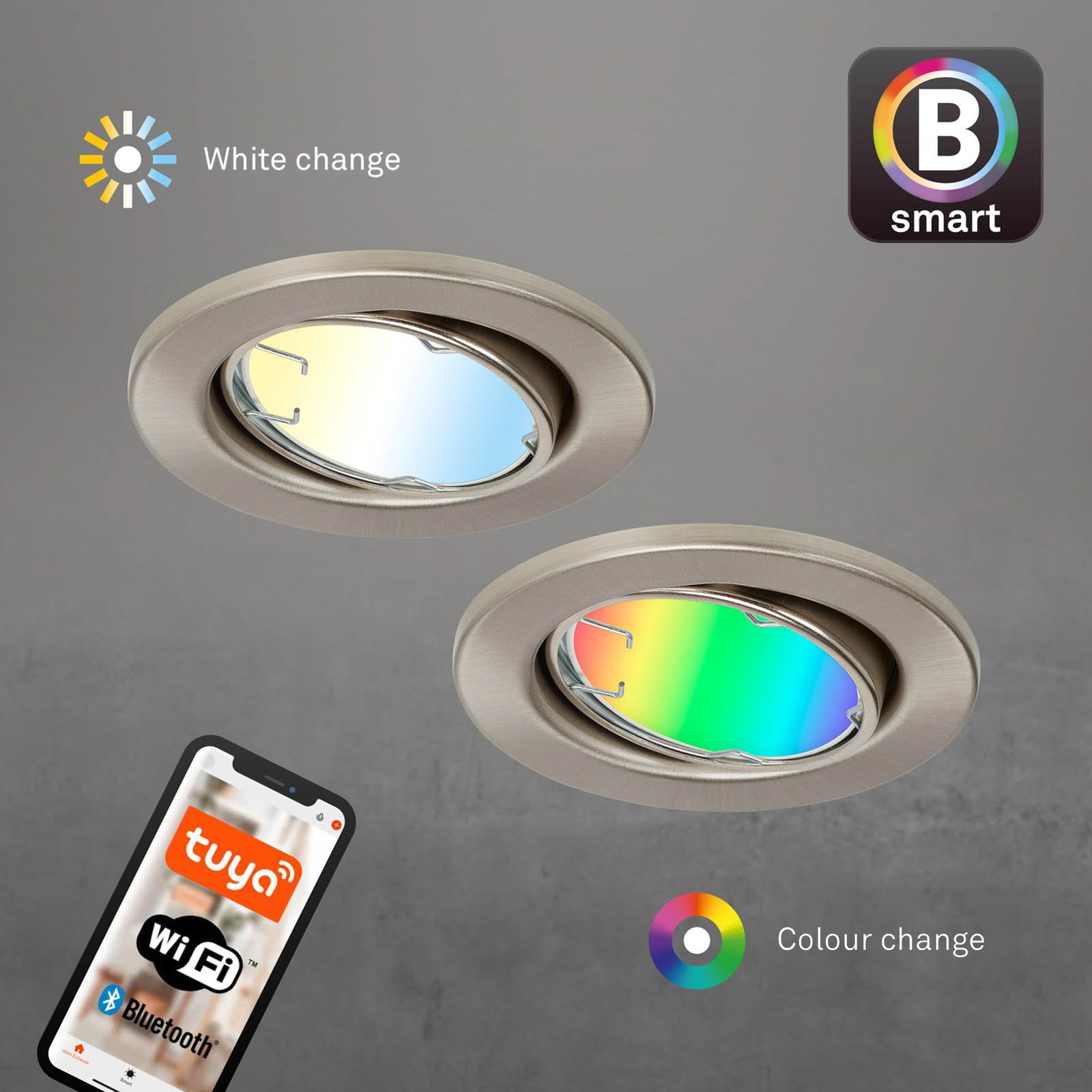 Luz embutida LED Fit Move S, CCT RGB 3gang, níquel
