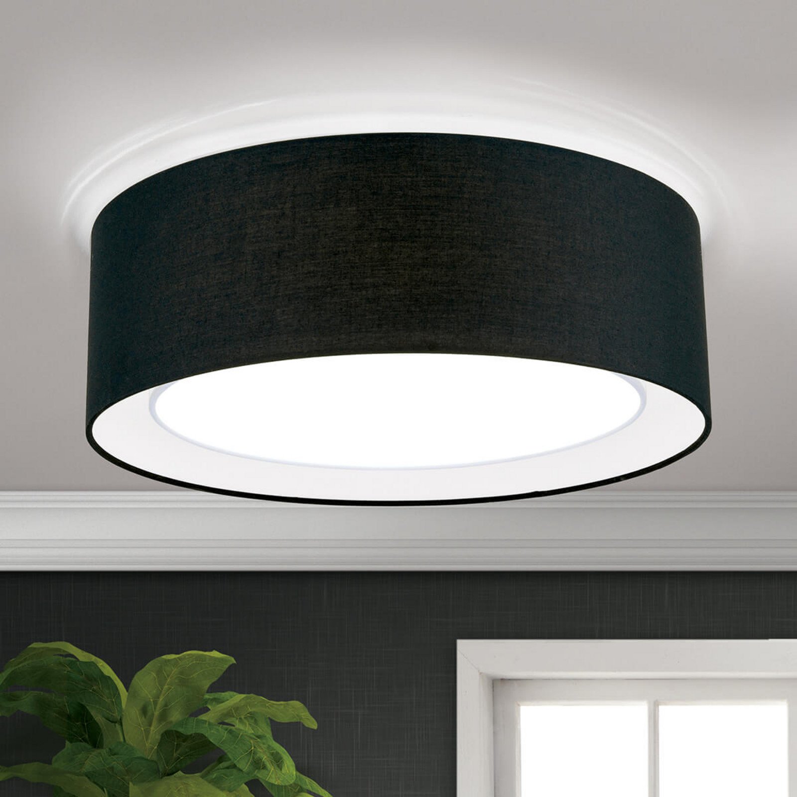 ORION Plafonieră rotundă textilă Antoni pe negru - Camera de zi / sufragerie - modern - Țesătură / Textil