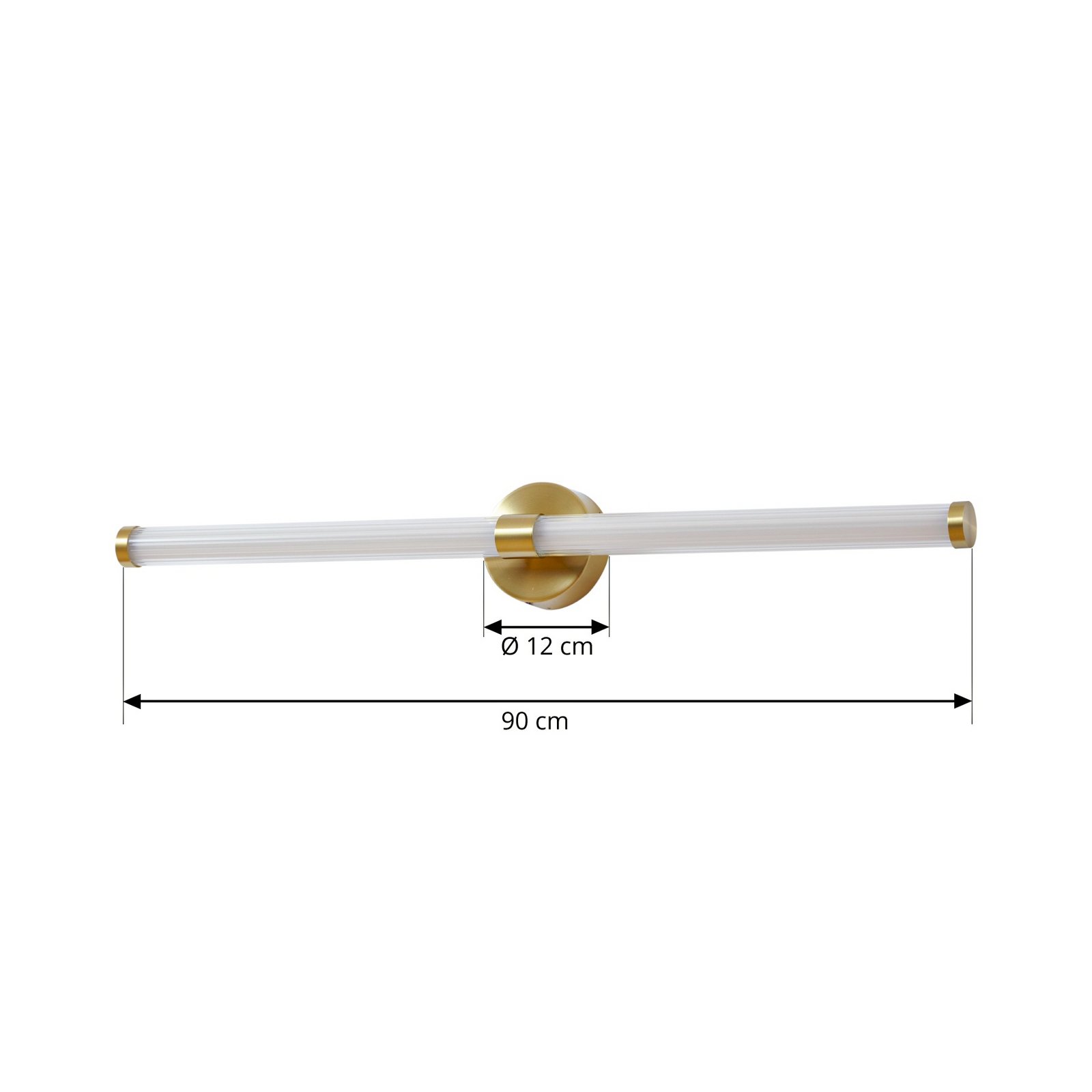 Lucande Melisa LED wall light, gold, 90 cm, CCT, IP44