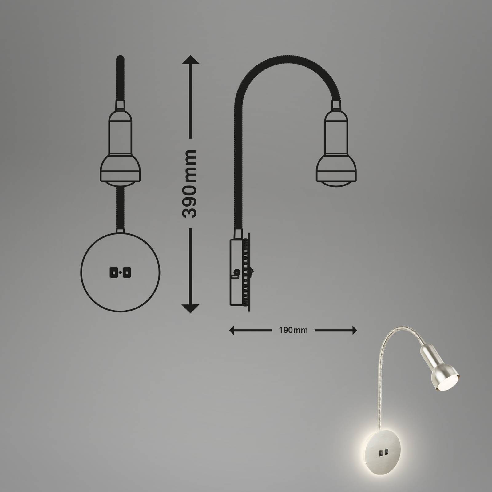 LED-Wandlampe 2178012 Double-Switch, nickel matt günstig online kaufen