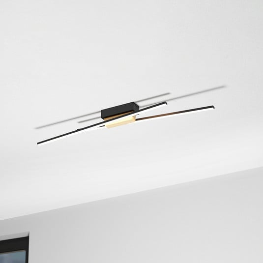 LED-Deckenleuchte Panagria, schwarz mit Holzdetail