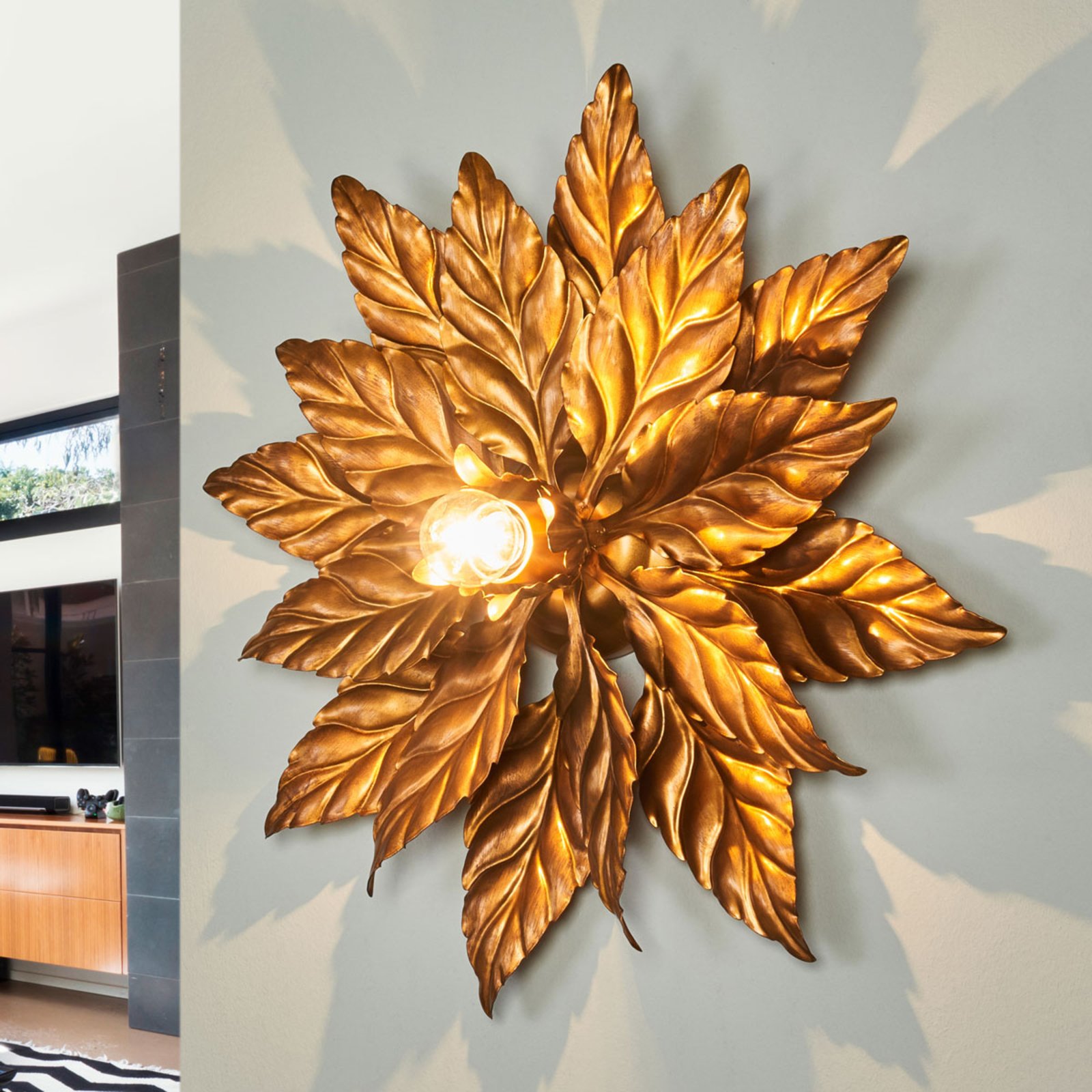 Antik wall light with golden leaves, 40 cm