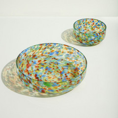 Hübsch Cuenco confeti, set de 2, cristal, Ø 15 & 26 cm