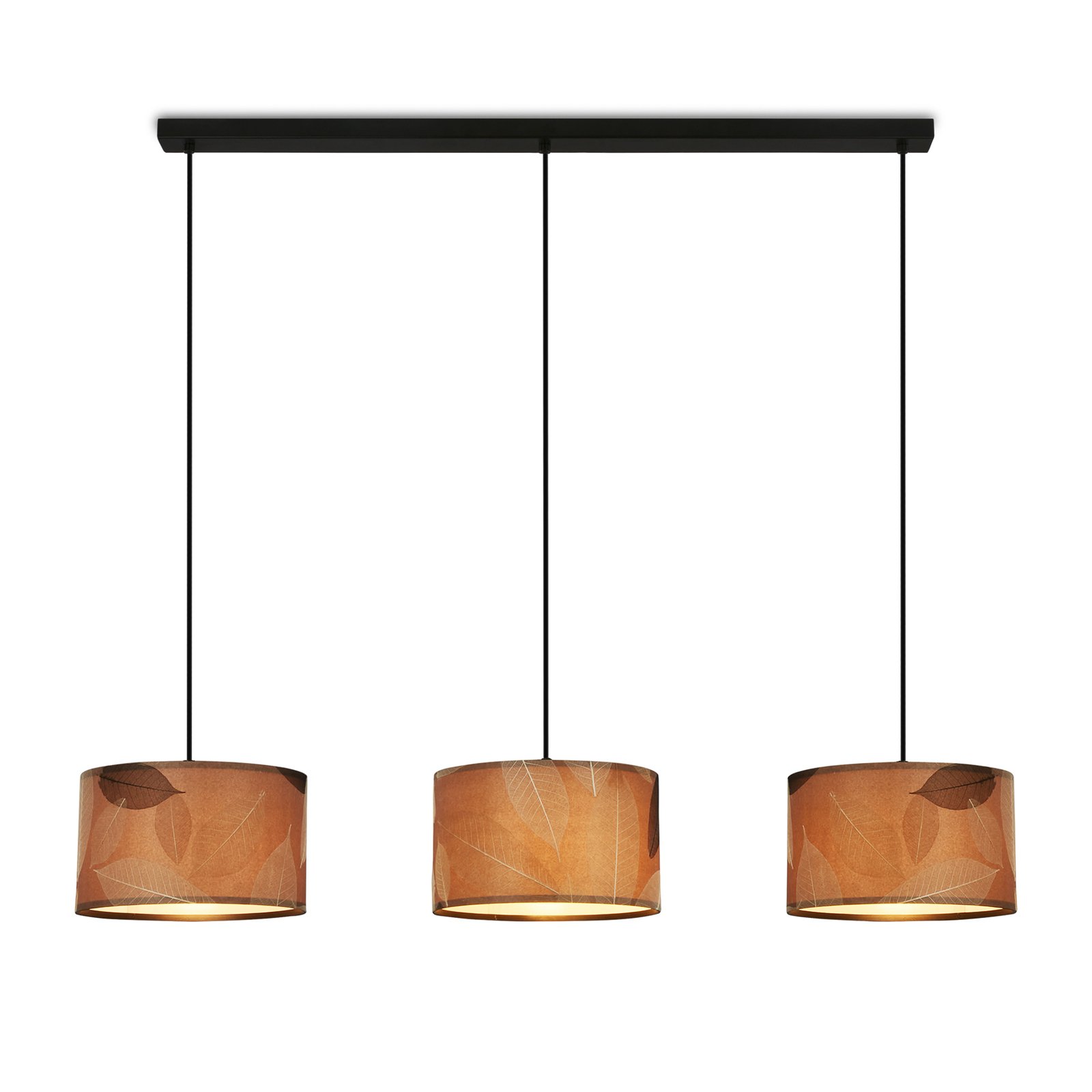 Mata hanglamp, 3-lamps, bruin, stof, E27