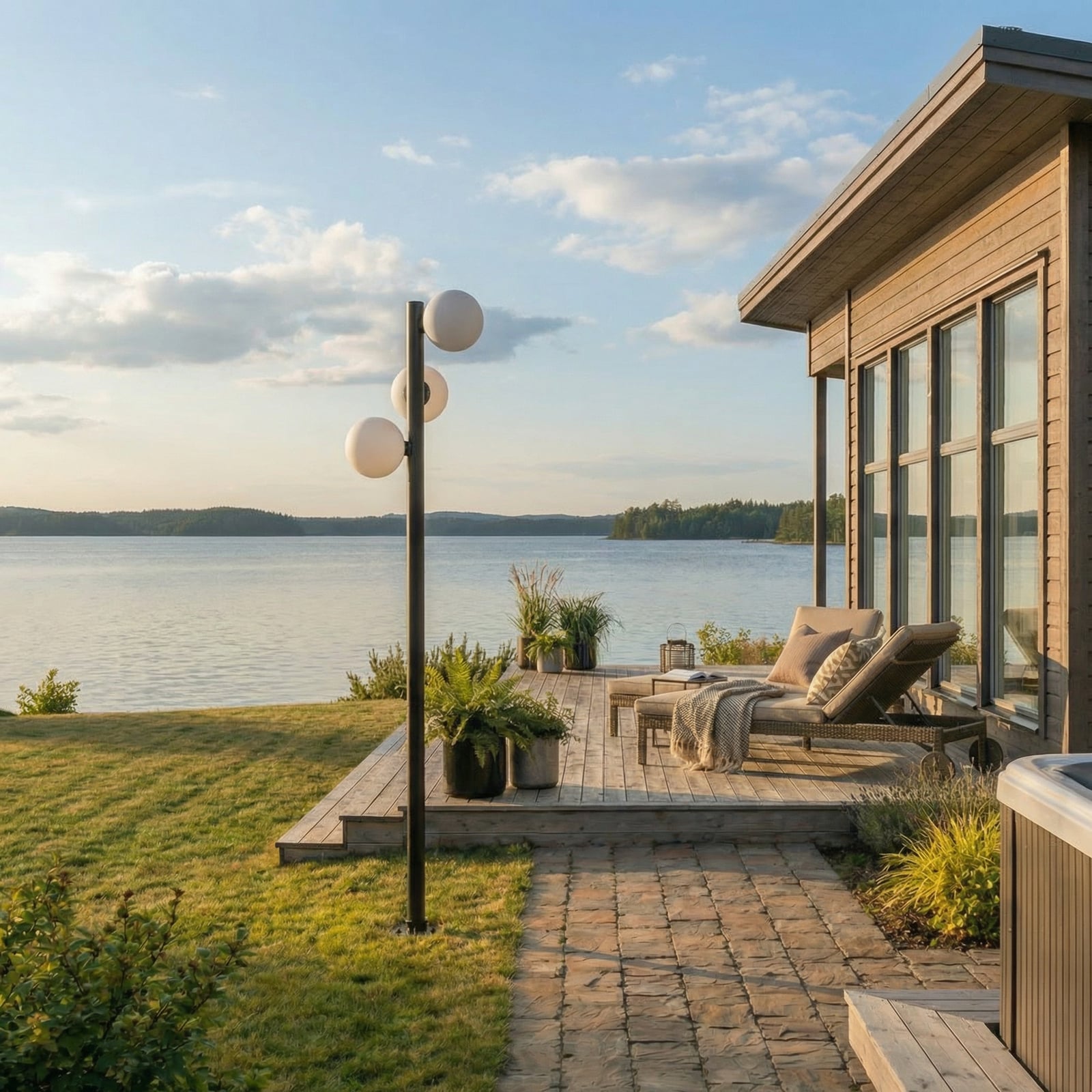 Lucande Asane LED kültéri világítás, fekete, 3 izzós, 222 cm, CCT