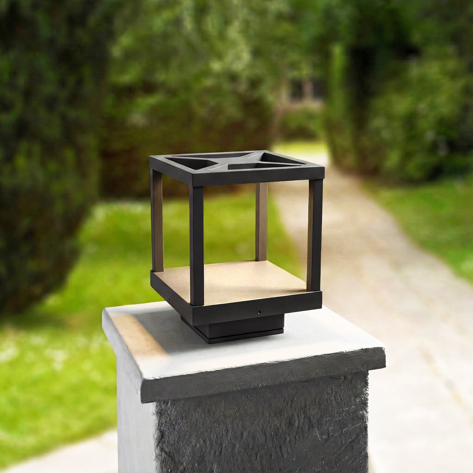 Lucande Lampe pour socle LED Lealan, noir, métal, 23 cm, IP54