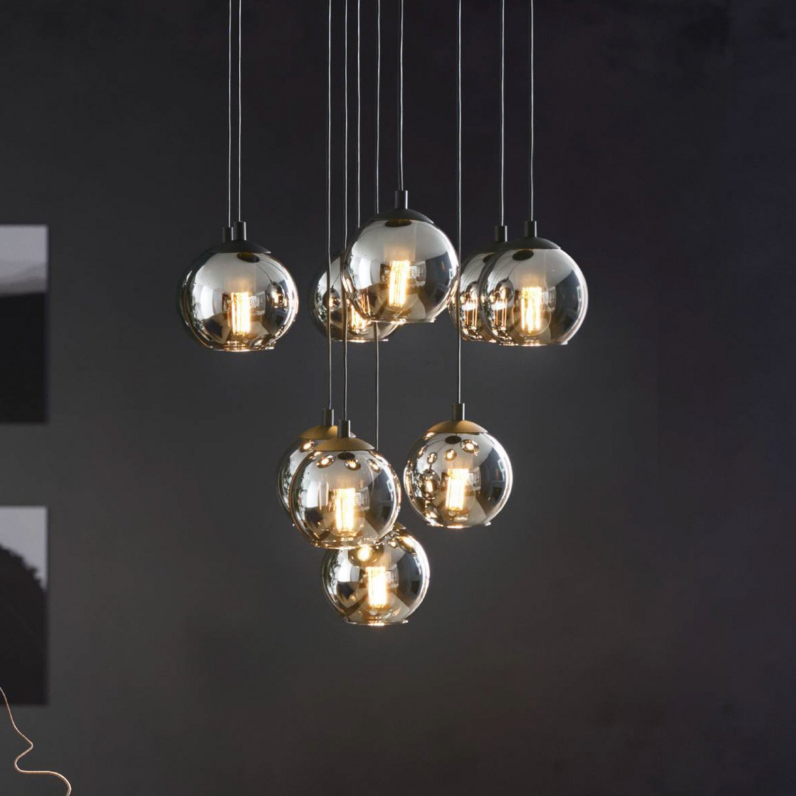 EGLO Lampă suspendată Ariscani negru Ø 65 cm oțel/glass 10 becuri. - Camera de zi / sufragerie - negru negru-transparent - Sticlă