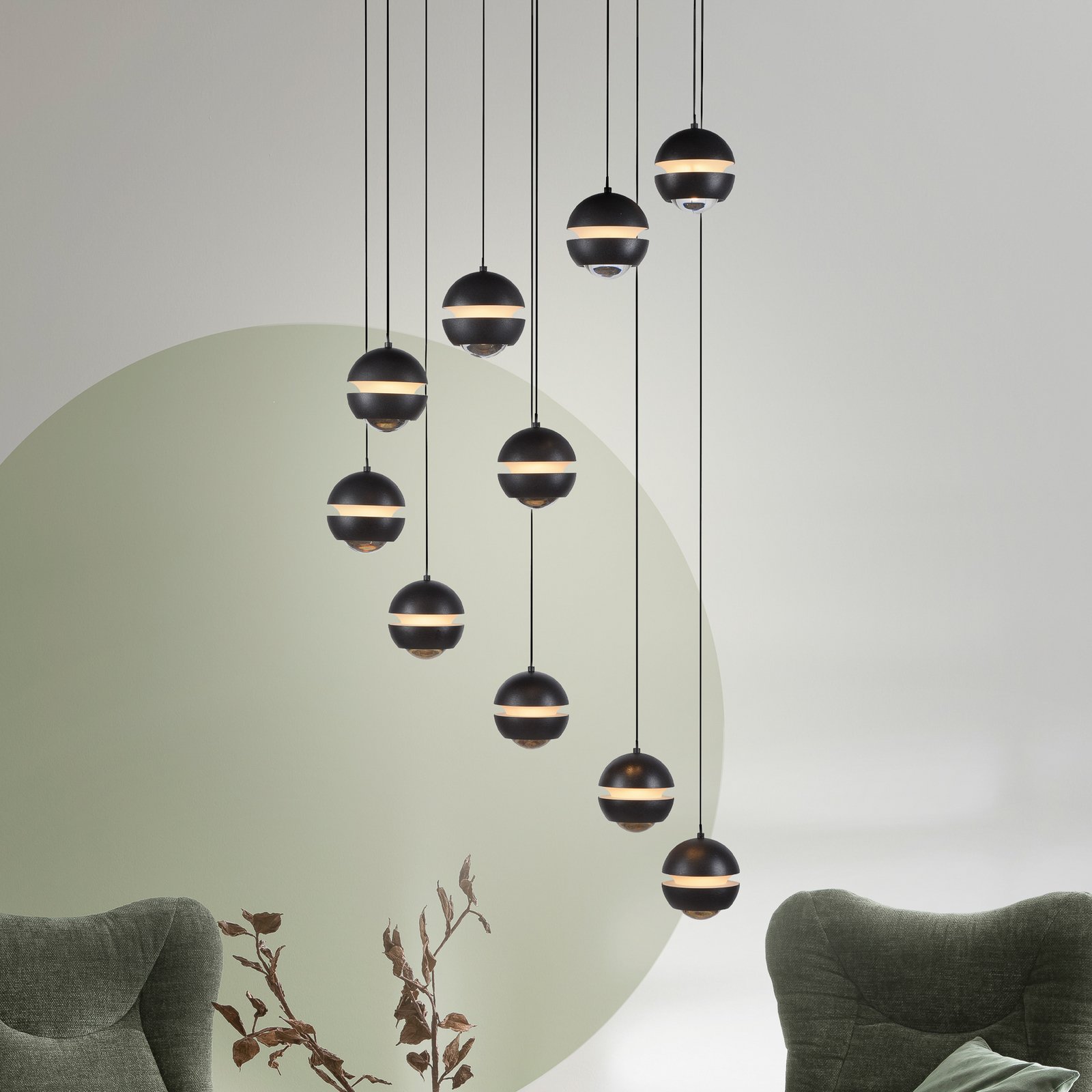 SCHÖNER WOHNEN LED hanglamp Lini zwart 10-lamps rond 3000K