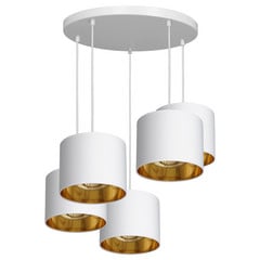 Lámpara colgante Soho, cilíndrica, redonda, 5 luces, blanco/dorado