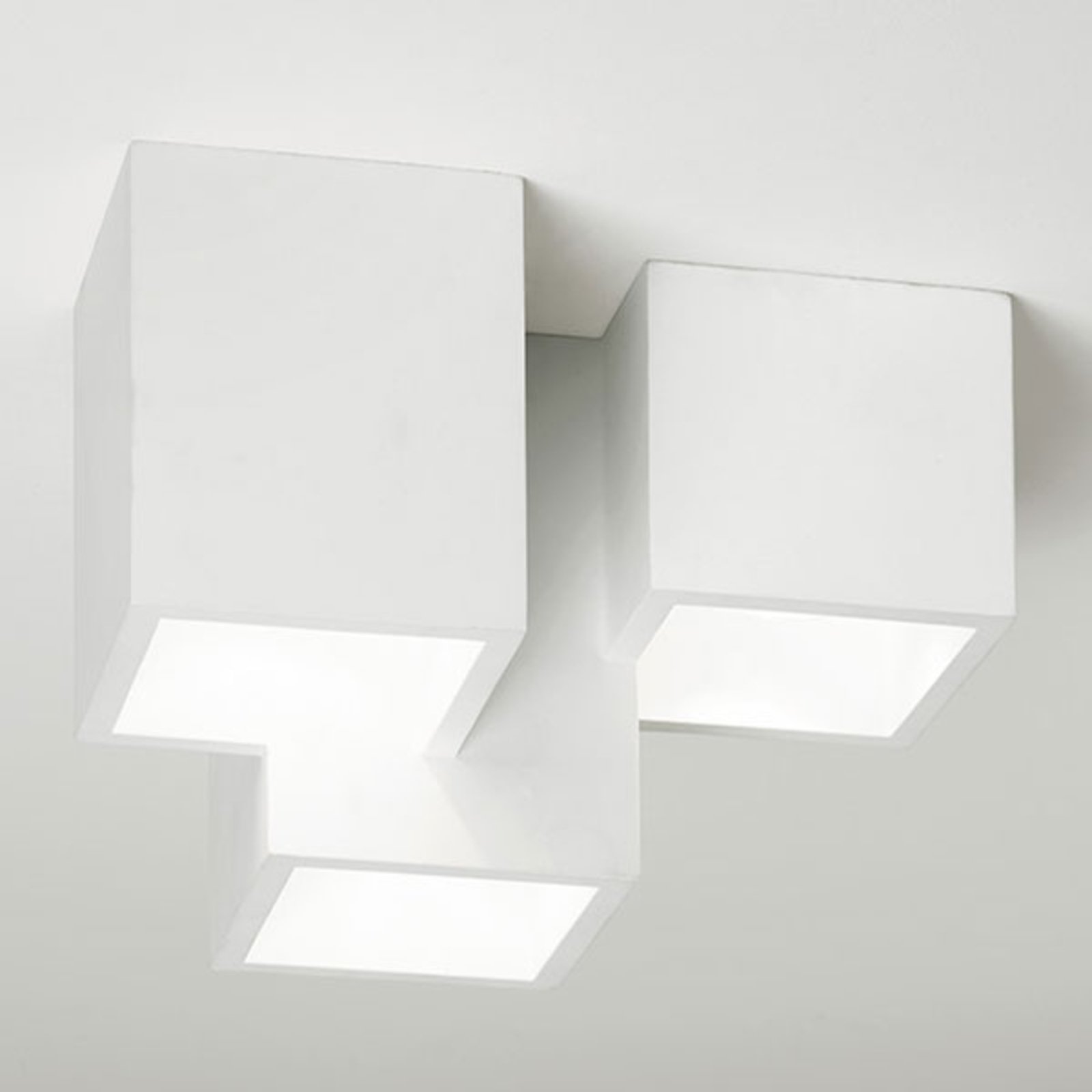Heraea ceiling light with three plaster cuboids