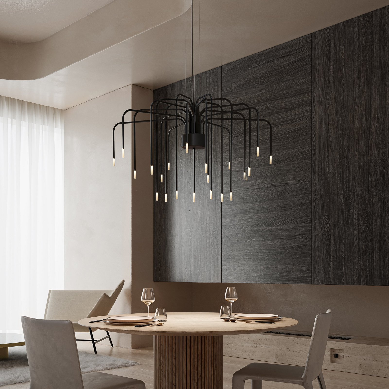Karman LED-riippuvalaisin BOOM, musta, metalli, Ø 90 cm 22-flg.