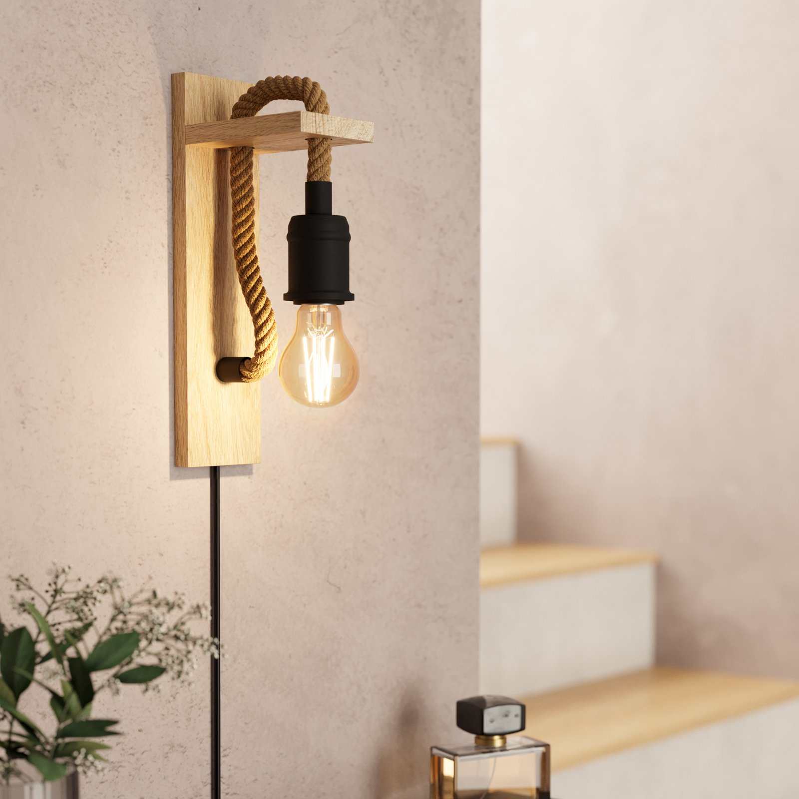 Puidust ja trossist seinavalgusti, ilma varjujooneta Puidust ja trossist seinavalgusti, ilma varjujooneta