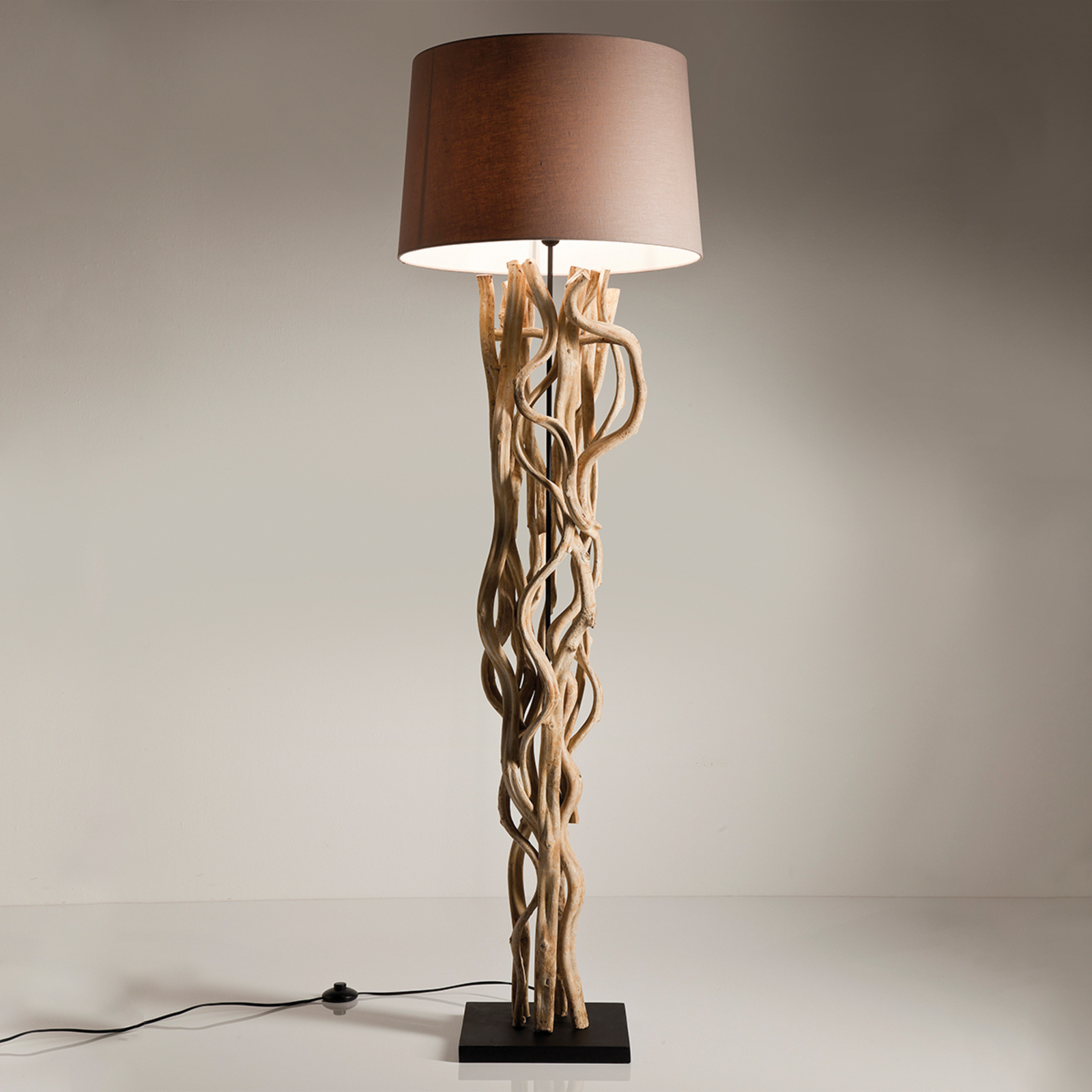 Kare KARE Scultra - natural-looking floor lamp, for Living / Dining Room, acacia wood, fabric, E27, 60 W, energy efficiency: A++, H: 158 cm
