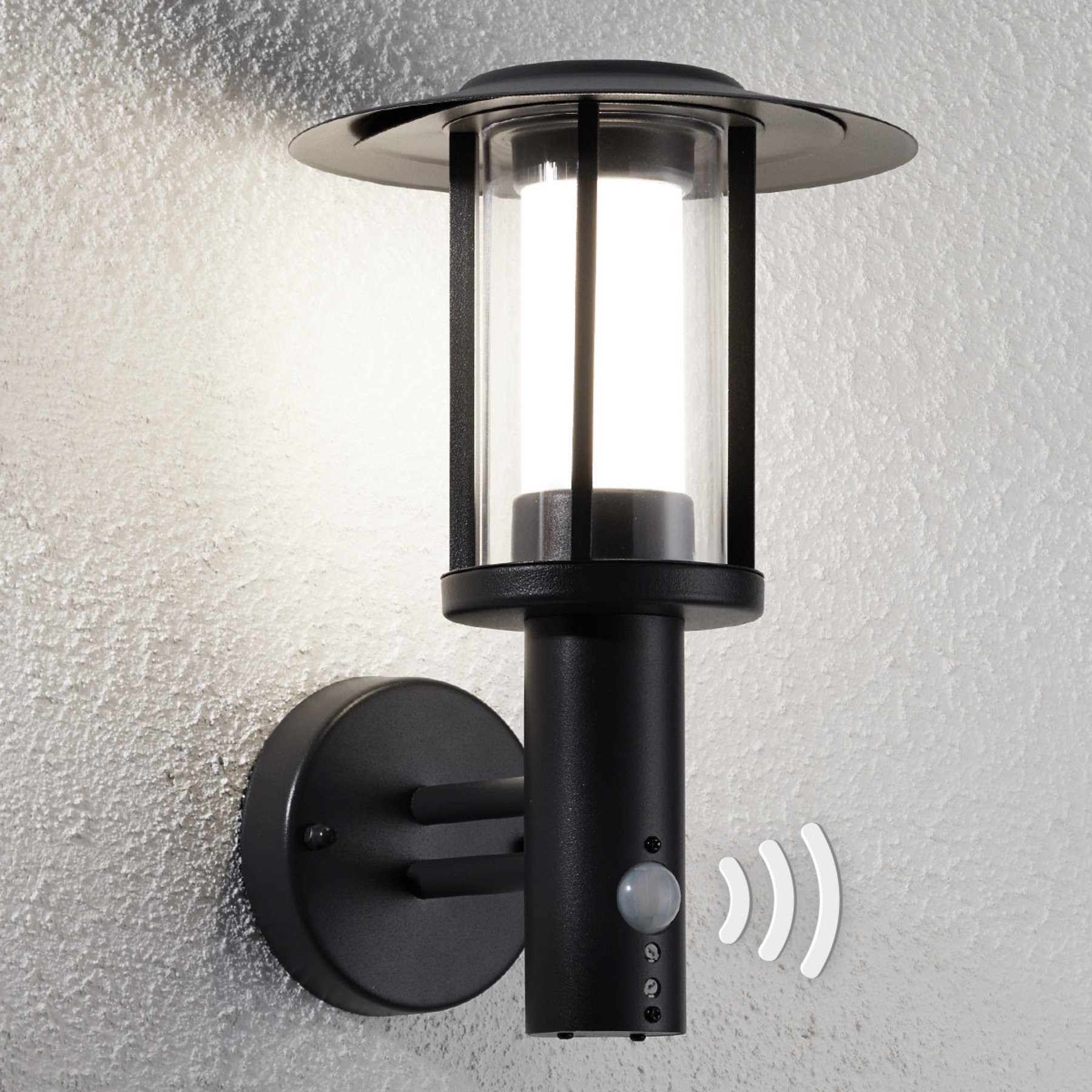 Lindby Gregory LED outdoor wall lamp, dark grey, sensor, stainless steel, polycarbonate, 5 W, energy efficiency: A+, W: 20 cm, H: 30.3 cm