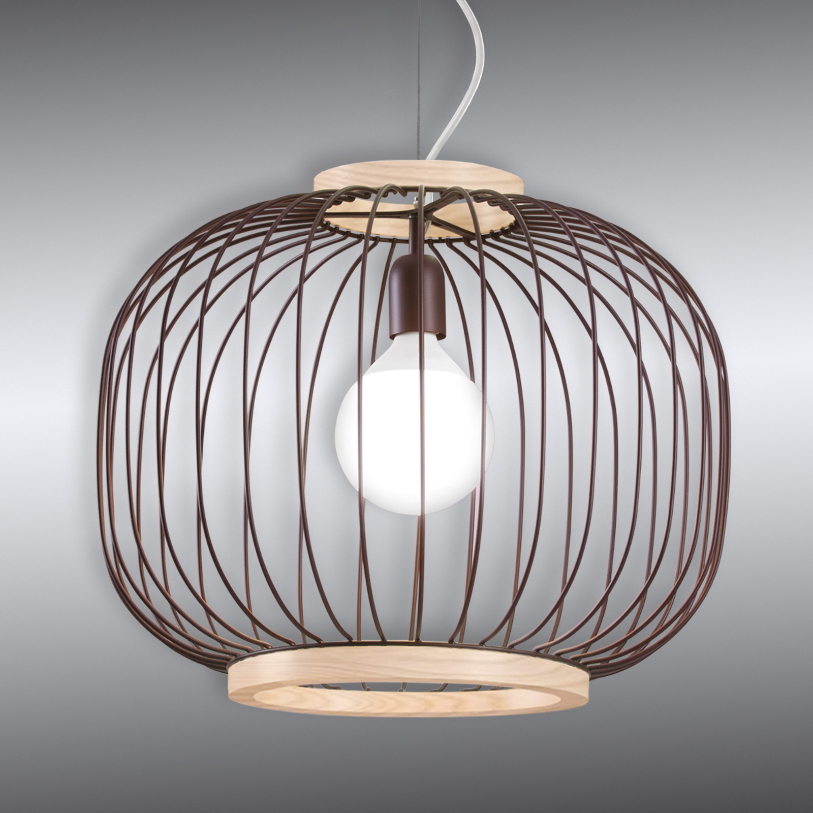 Gibas Steel mesh Chaplin hanging light, 48 cm, for Living / Dining Room, steel, wood, E27, 60 W, energy efficiency: A++, H: 40 cm