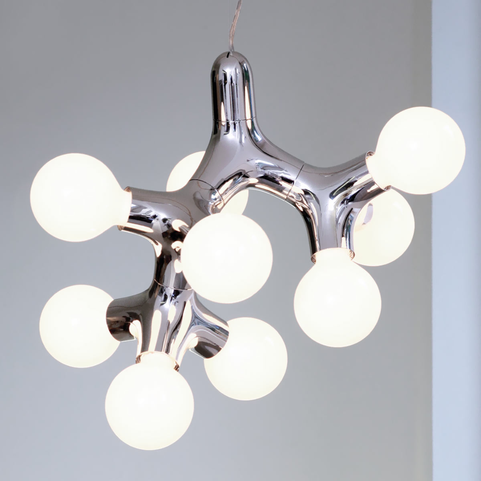 next DNA 0,1,2 - designer pendant light, chrome, for Living / Dining Room, ABS, E27, 28 W, energy efficiency: A++, L: 40 cm
