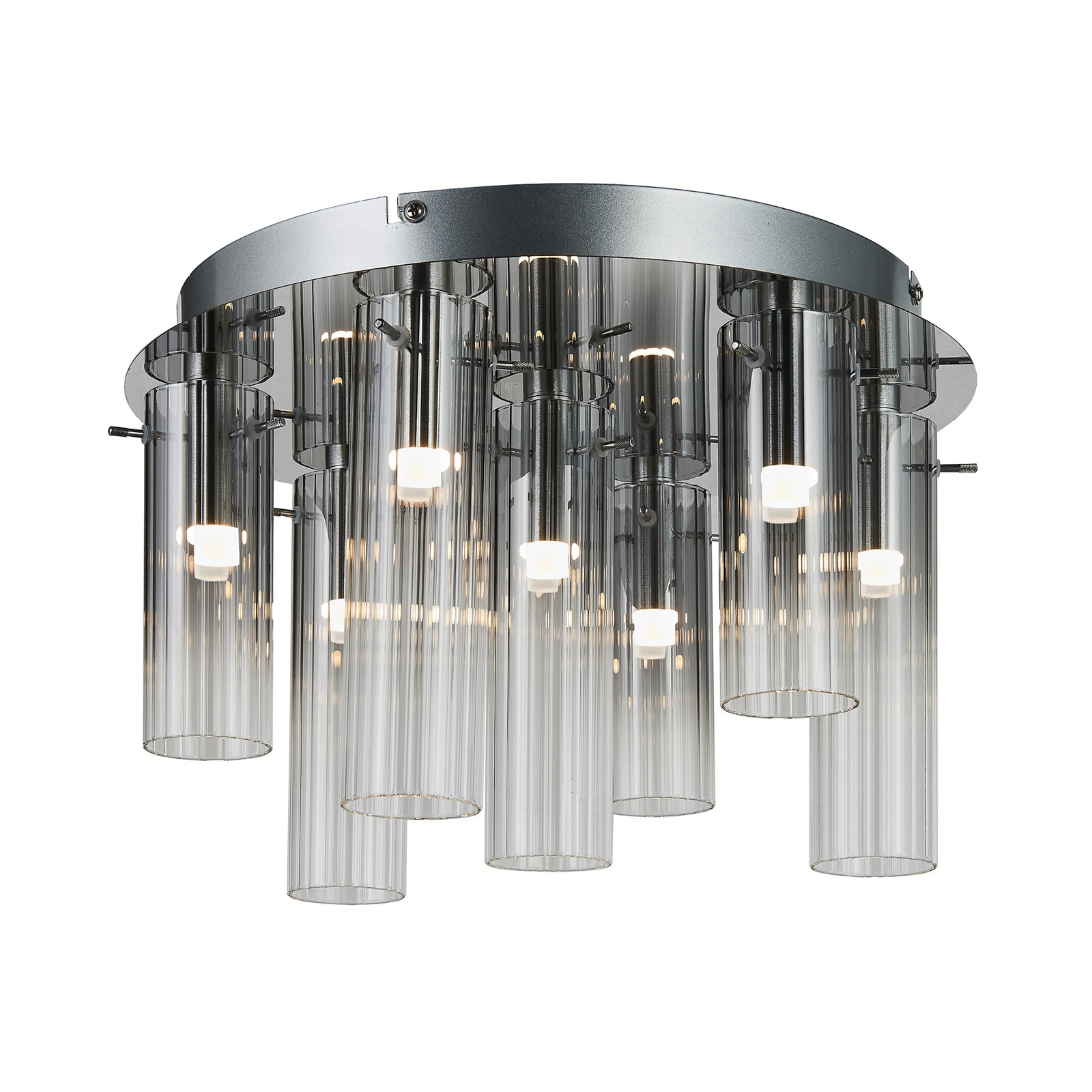 Lucande Plafonnier LED Korvitha, à 7 lampes, gris, verre