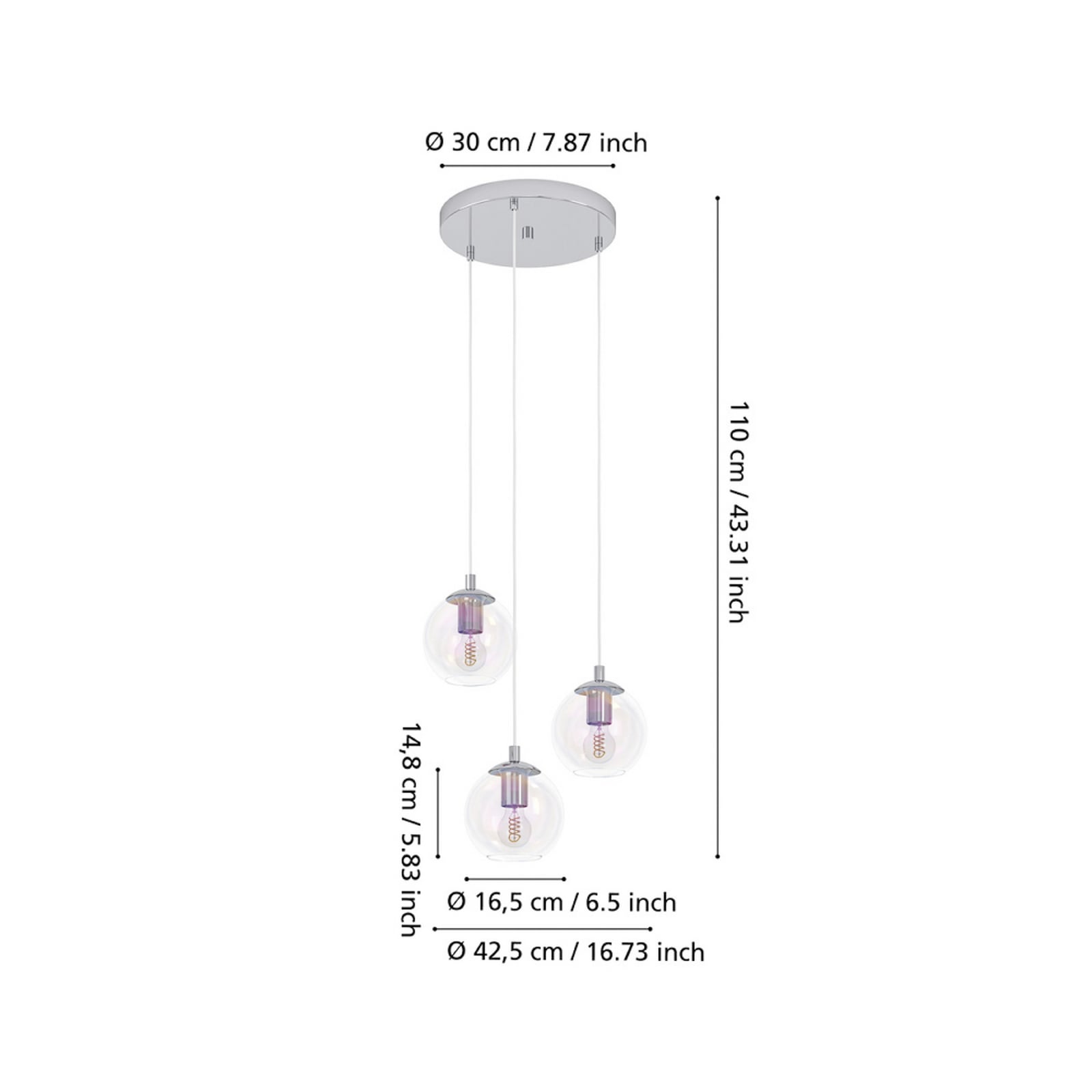EGLO hanglamp ARISCANI 2, Ø 43 cm, 3-lamps, chroom/iriserend EGLO hanglamp ARISCANI 2, Ø 43 cm, 3-lamps, chroom/iriserend
