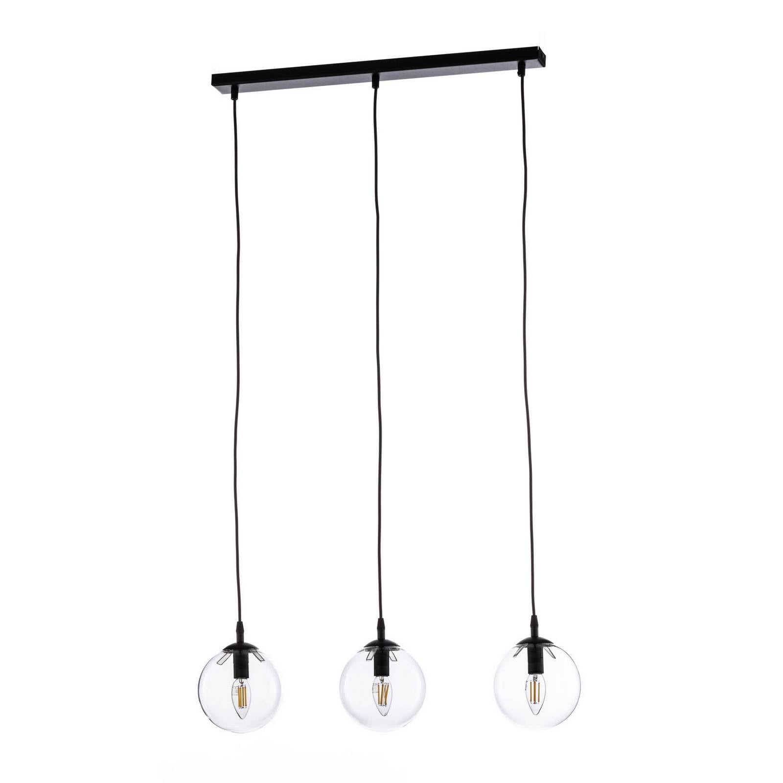 Hängeleuchte Glassy, 3-flg., gerade, schwarz, klar, Glas