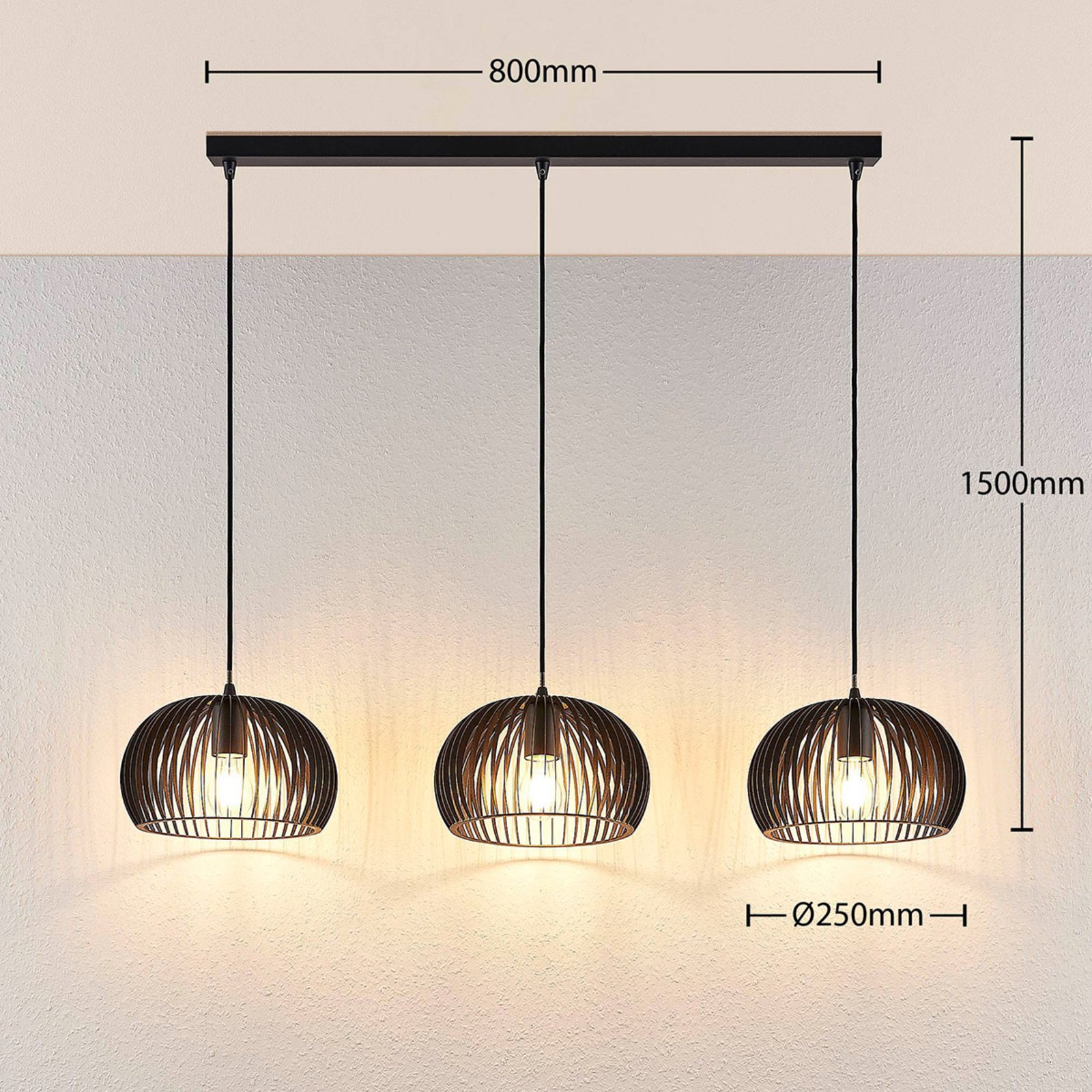 Hanglamp Jusra gemaakt van zwart metaal, 3-lamps