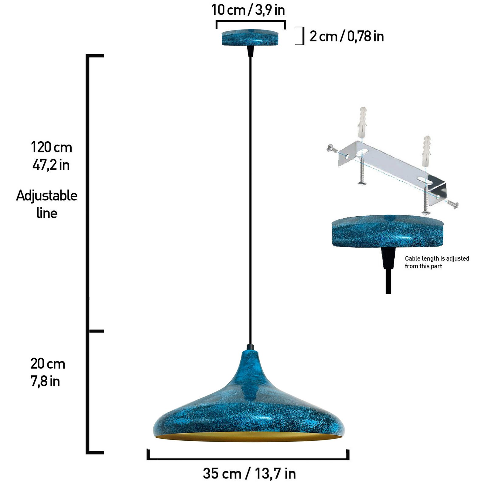 Claus pendant light, blue/gold, Ø 35 cm, metal, E27